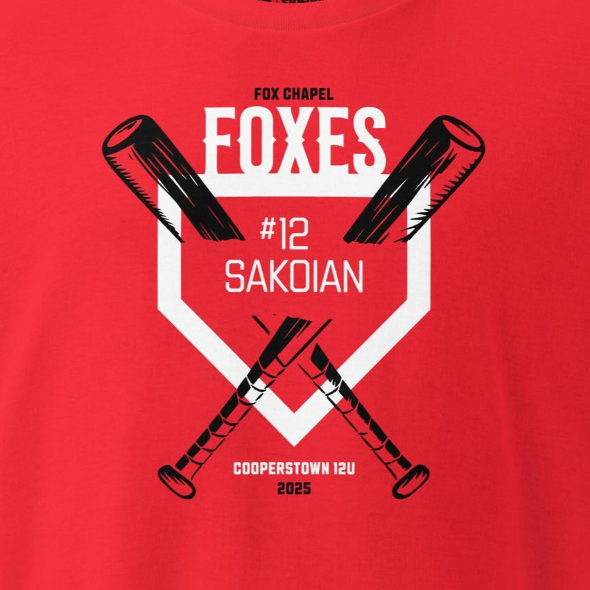 Adult T-Shirt for Sakoian #12: 2025 Fox Chapel 12U Cooperstown