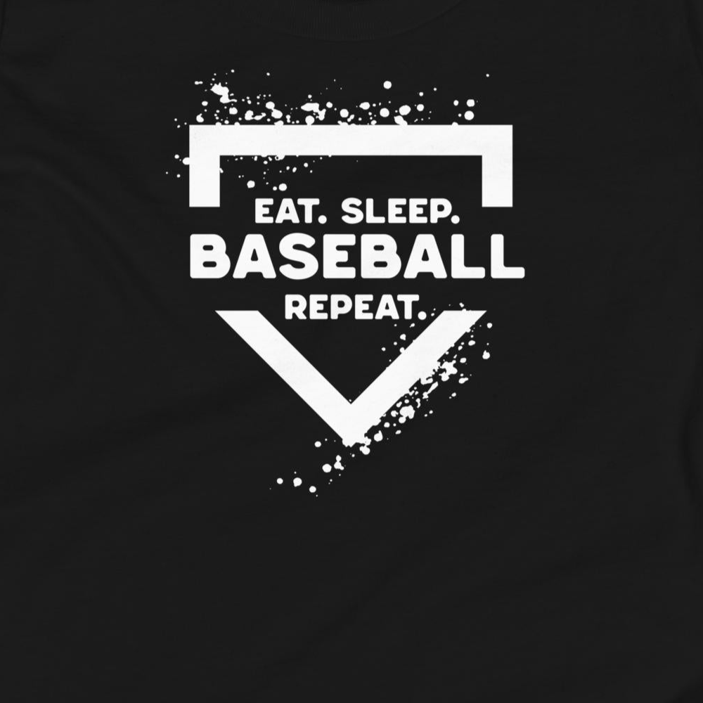Baseball Youth T-Shirt: Eat Sleep Repeat Plate on Dark