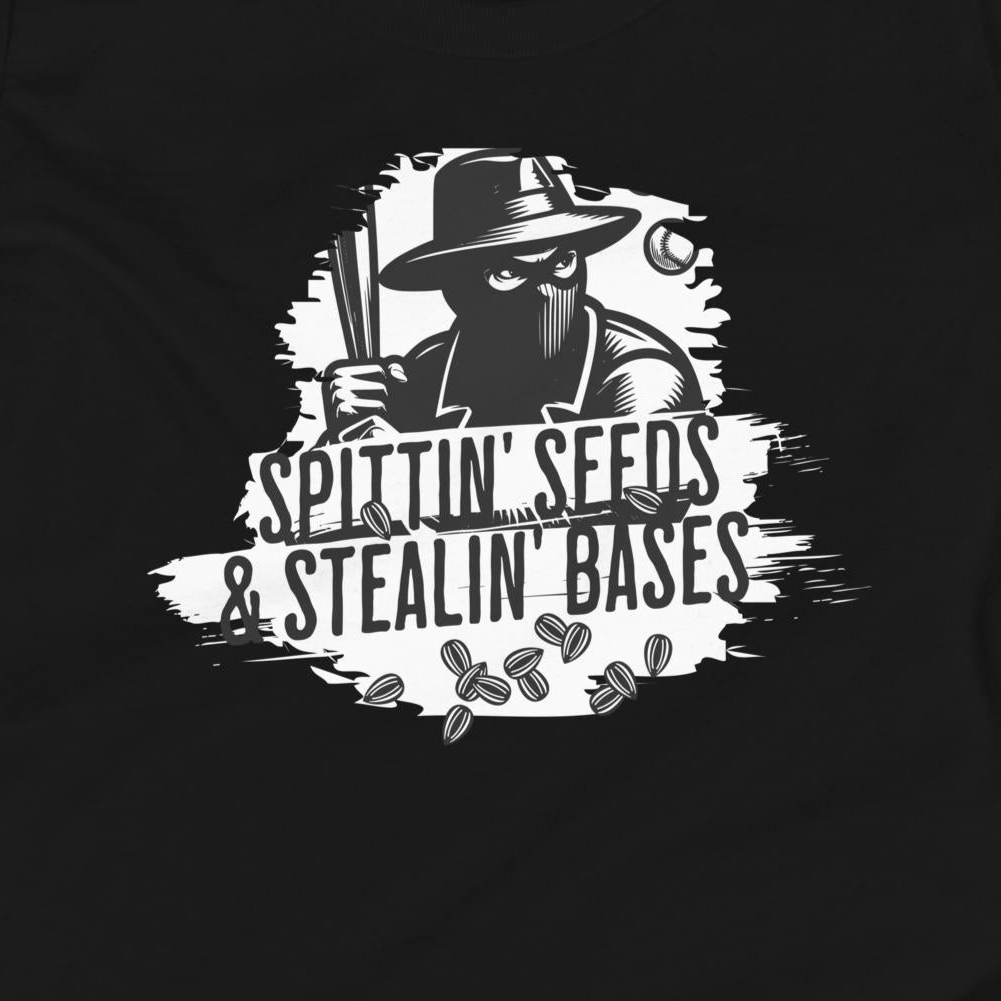 Baseball/Softball Youth T-Shirt: Spitting Seeds Stealing Bases on Dark