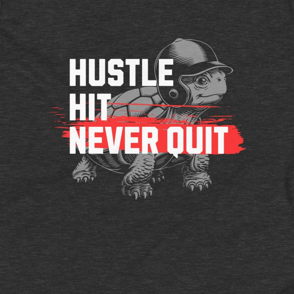 Baseball/Softball Youth T-Shirt: Hustle, Hit, Never Quit Turtle on Dark