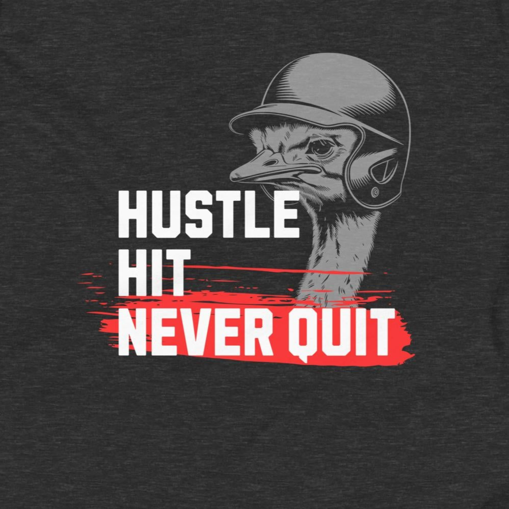 Baseball/Softball Youth T-Shirt: Hustle, Hit, Never Quit Ostrich on Dark