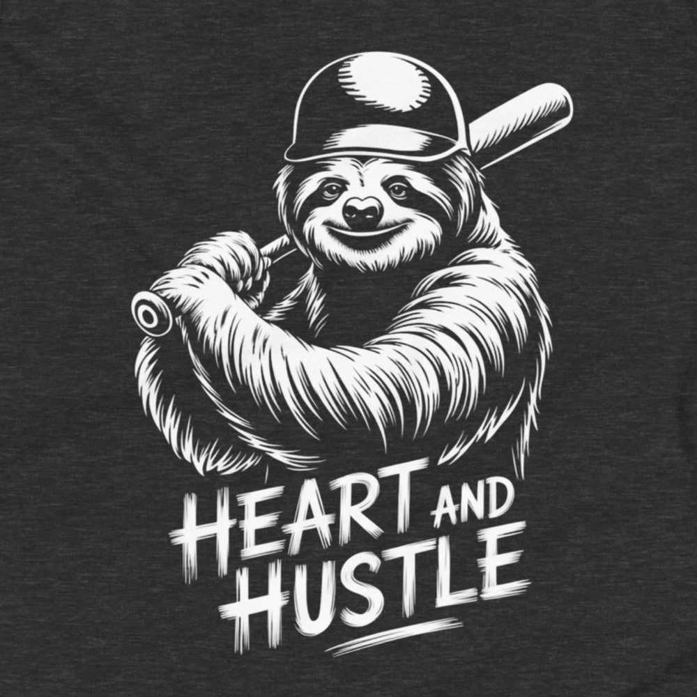 Baseball/Softball Youth T-Shirt: Heart and Hustle Sloth on Dark