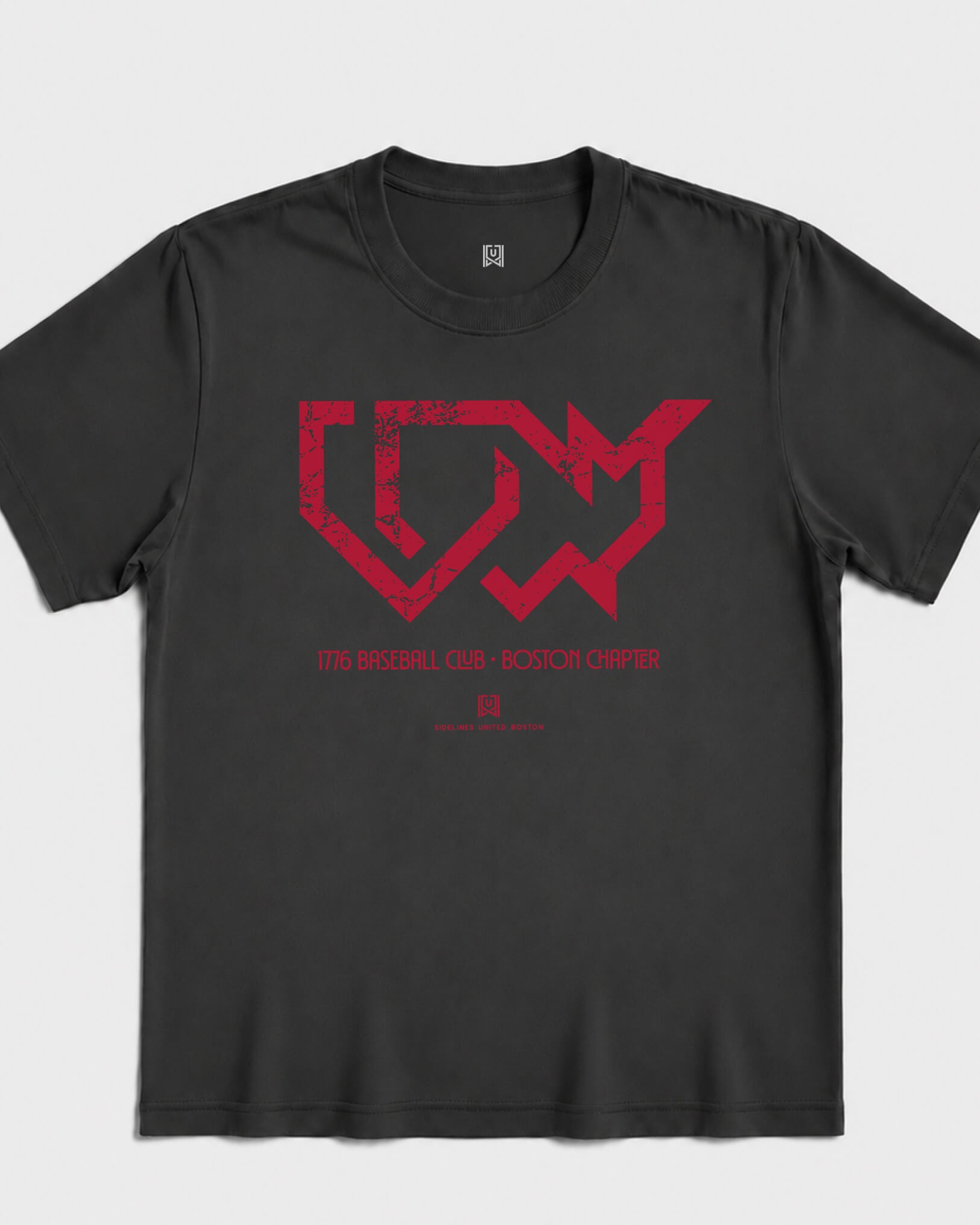 BOS 1776 Baseball Club Tee - Washed Black / Red - Flatlay