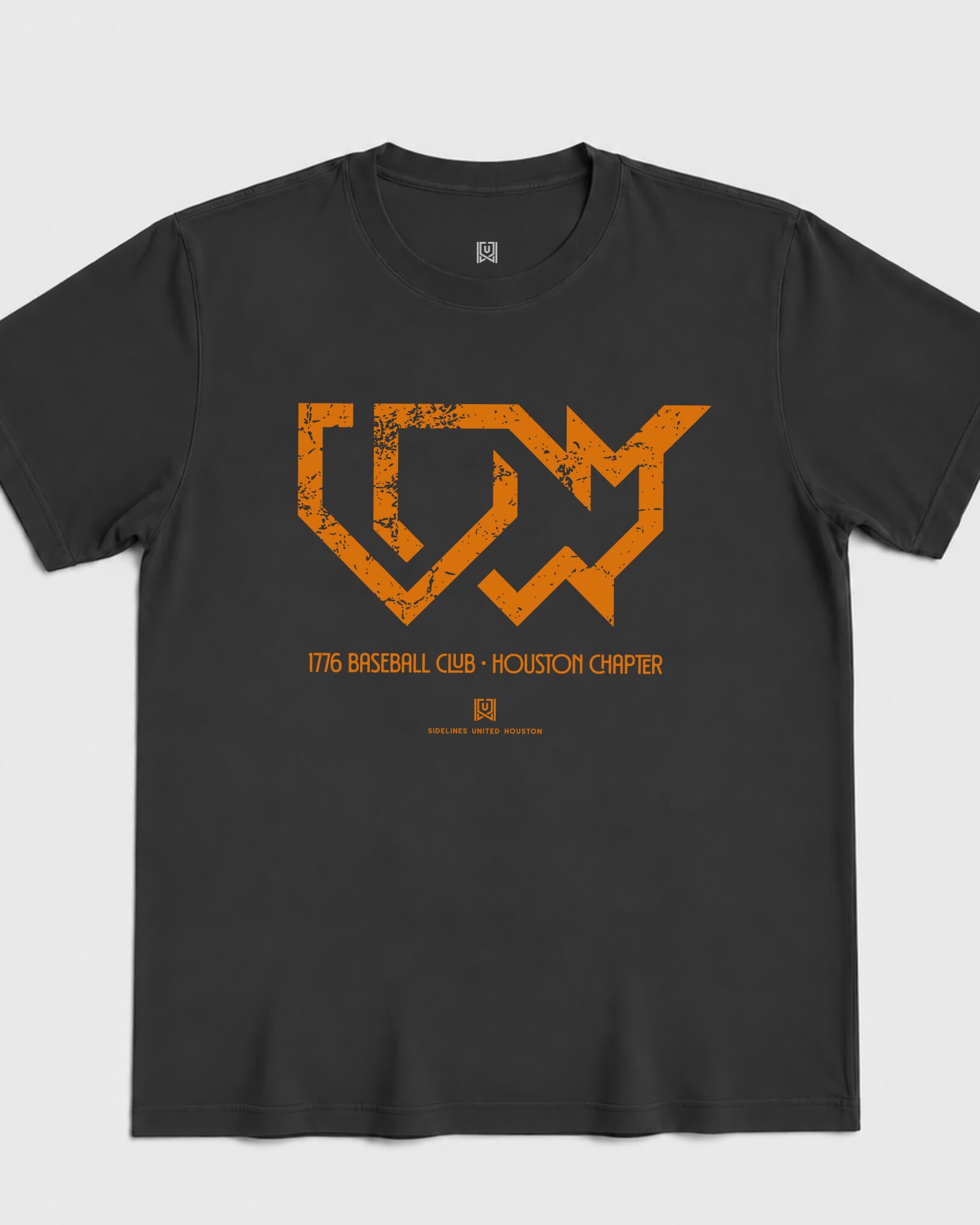 HOU 1776 Baseball Club Tee - Washed Black / Orange - Flatlay