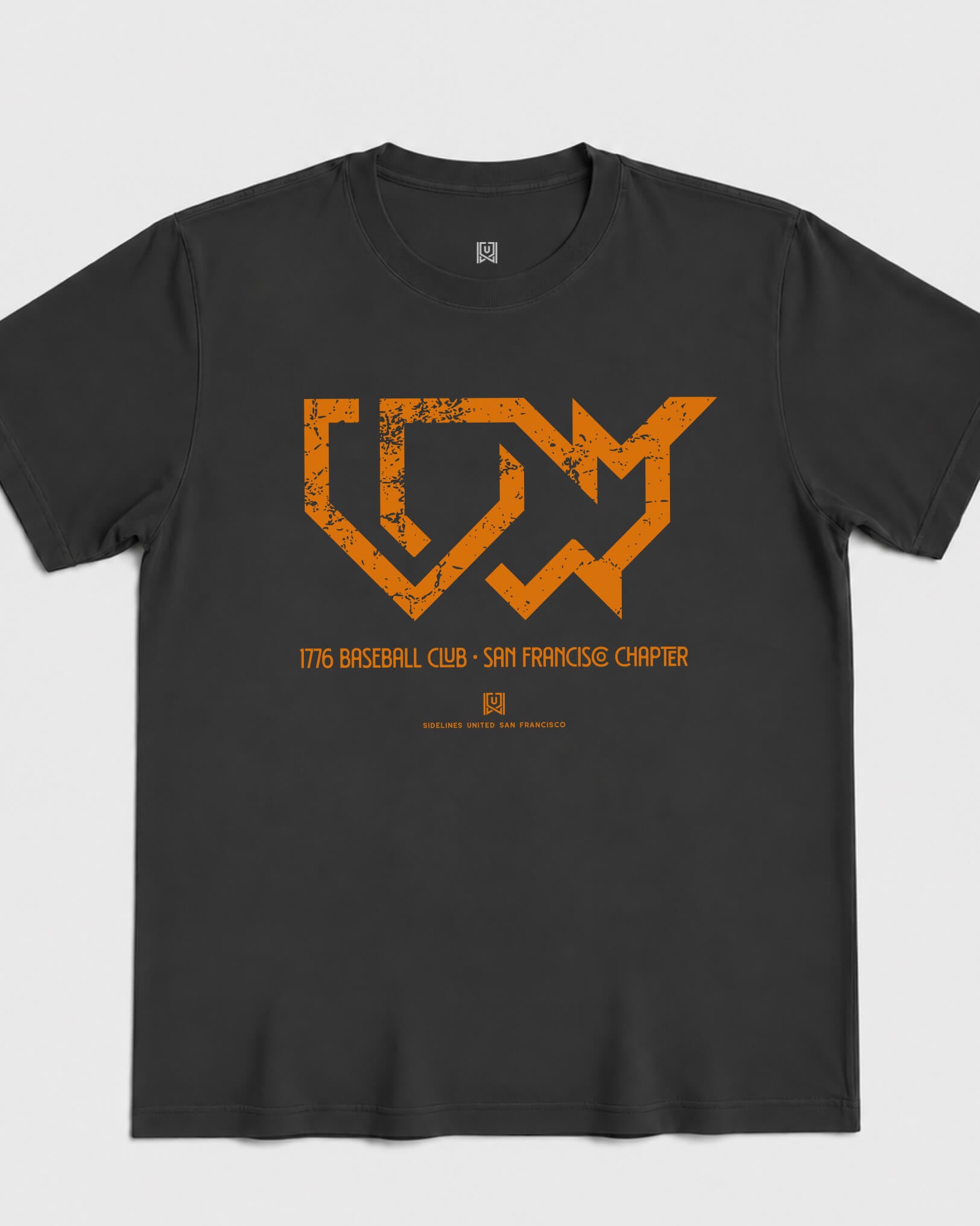 SF 1776 Baseball Club Tee - Washed Black / Orange - Flatlay