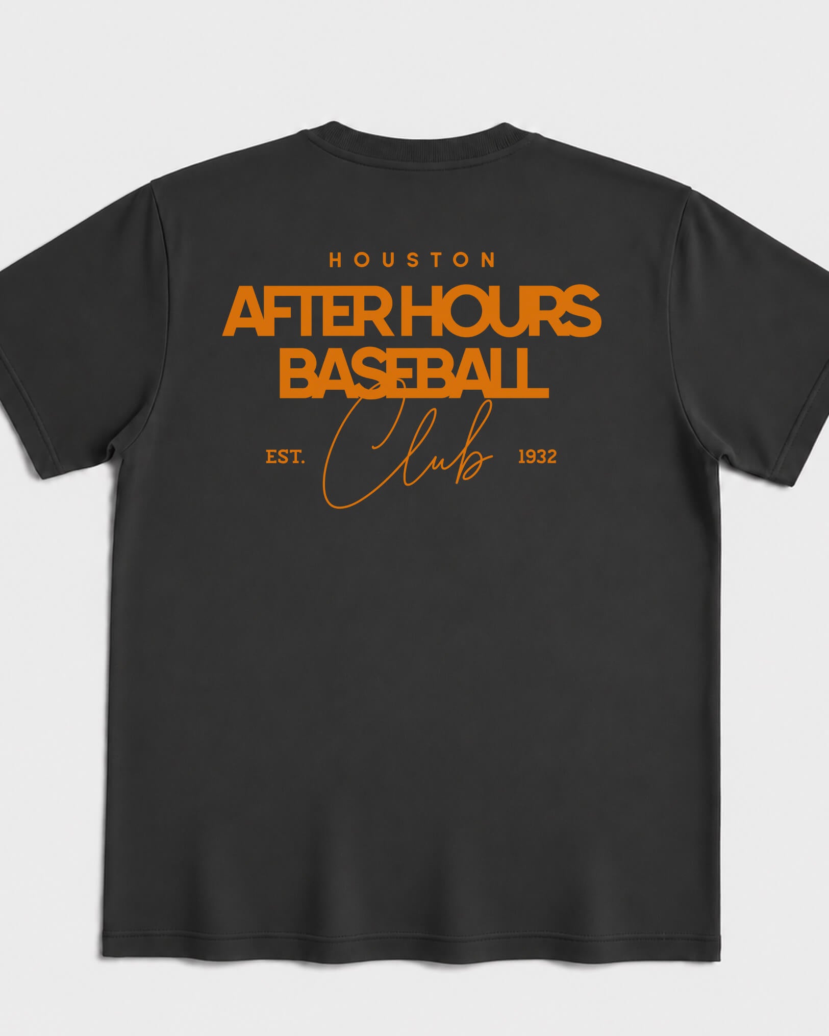 HOU After Hours BSBL Tee - Washed Black / Orange - Flatlay