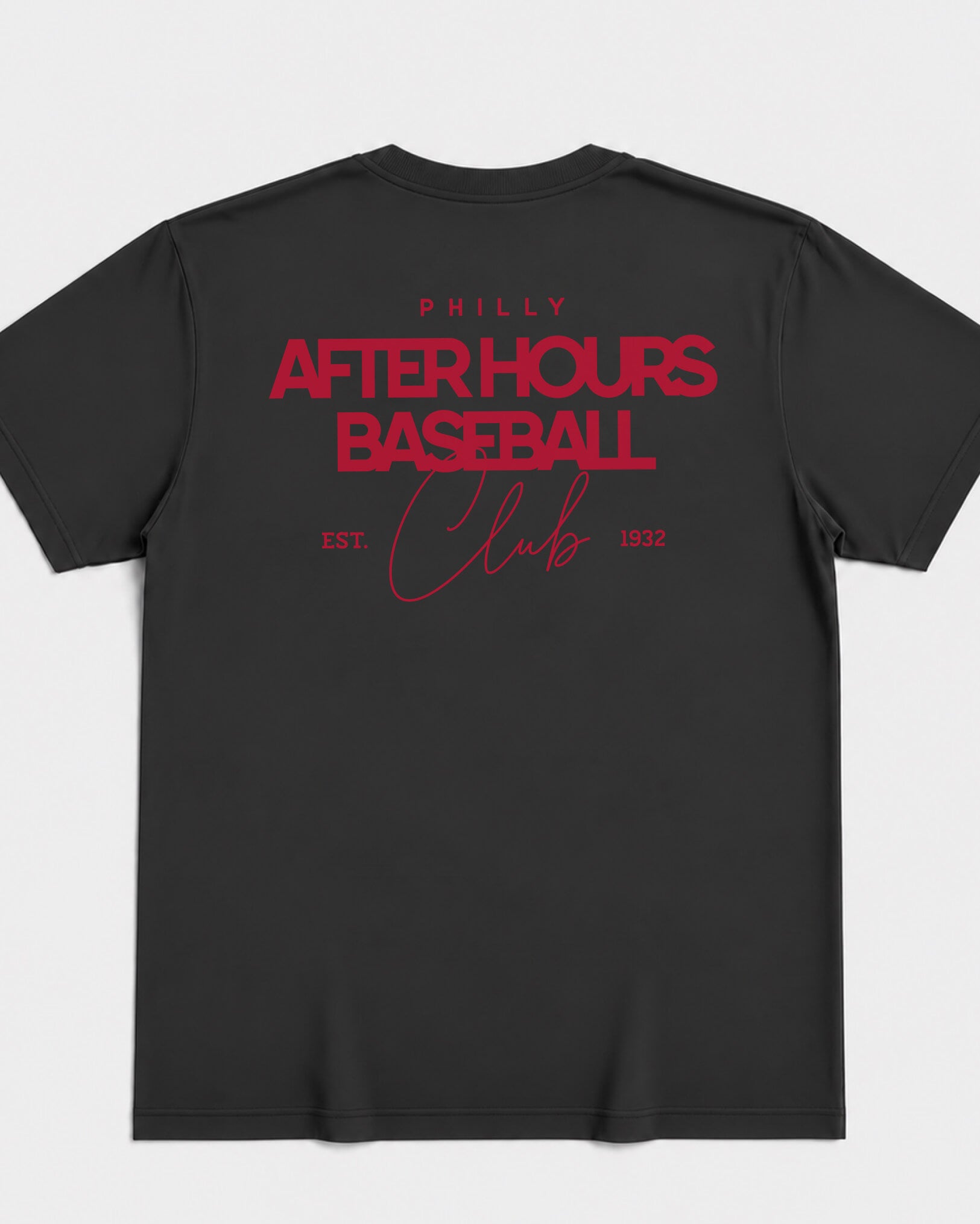 Philly After Hours BSBL Tee - Washed Black / Red - Flatlay