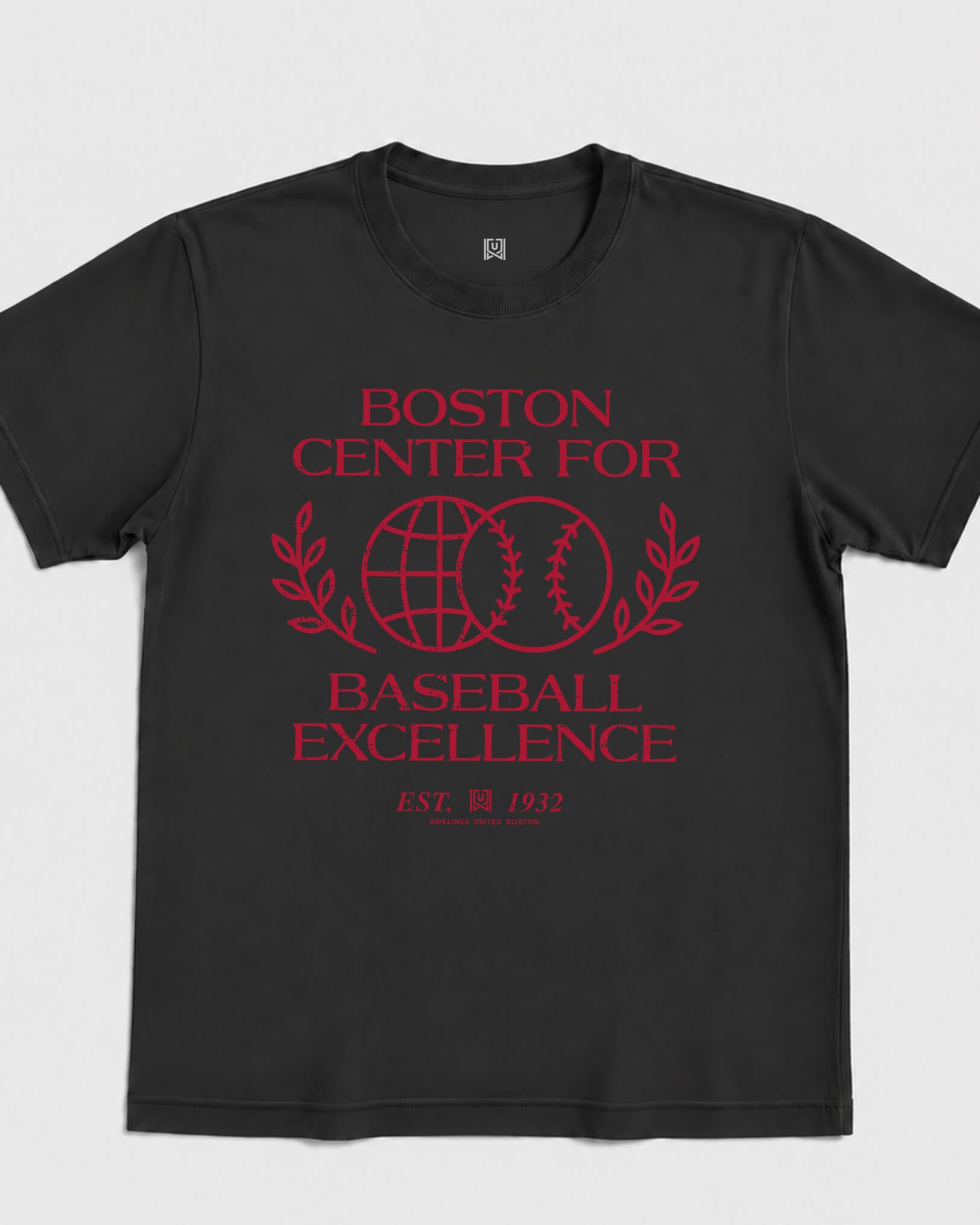 BOS Baseball Excellence Tee - Washed Black / Red - Flatlay