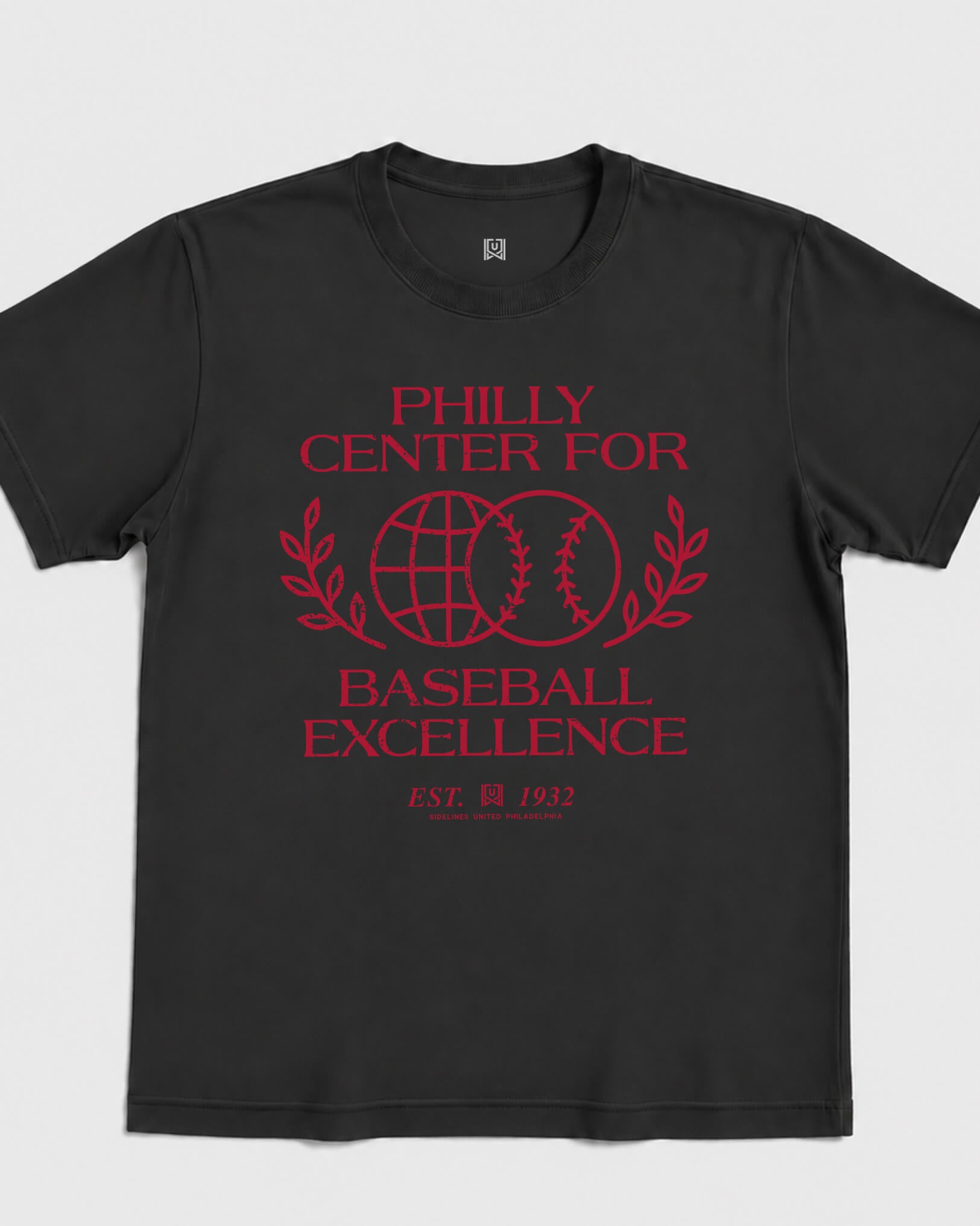 Philly Baseball Excellence Tee - Washed Black / Red - Flatlay