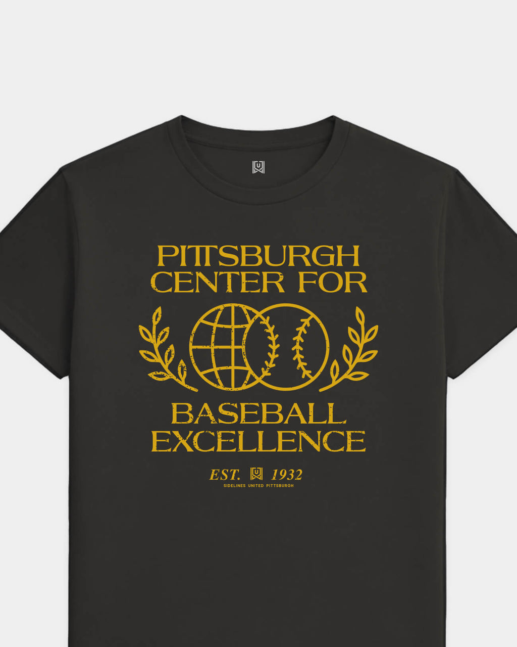 PGH Baseball Excellence Tee - Washed Black / Gold - Flatlay