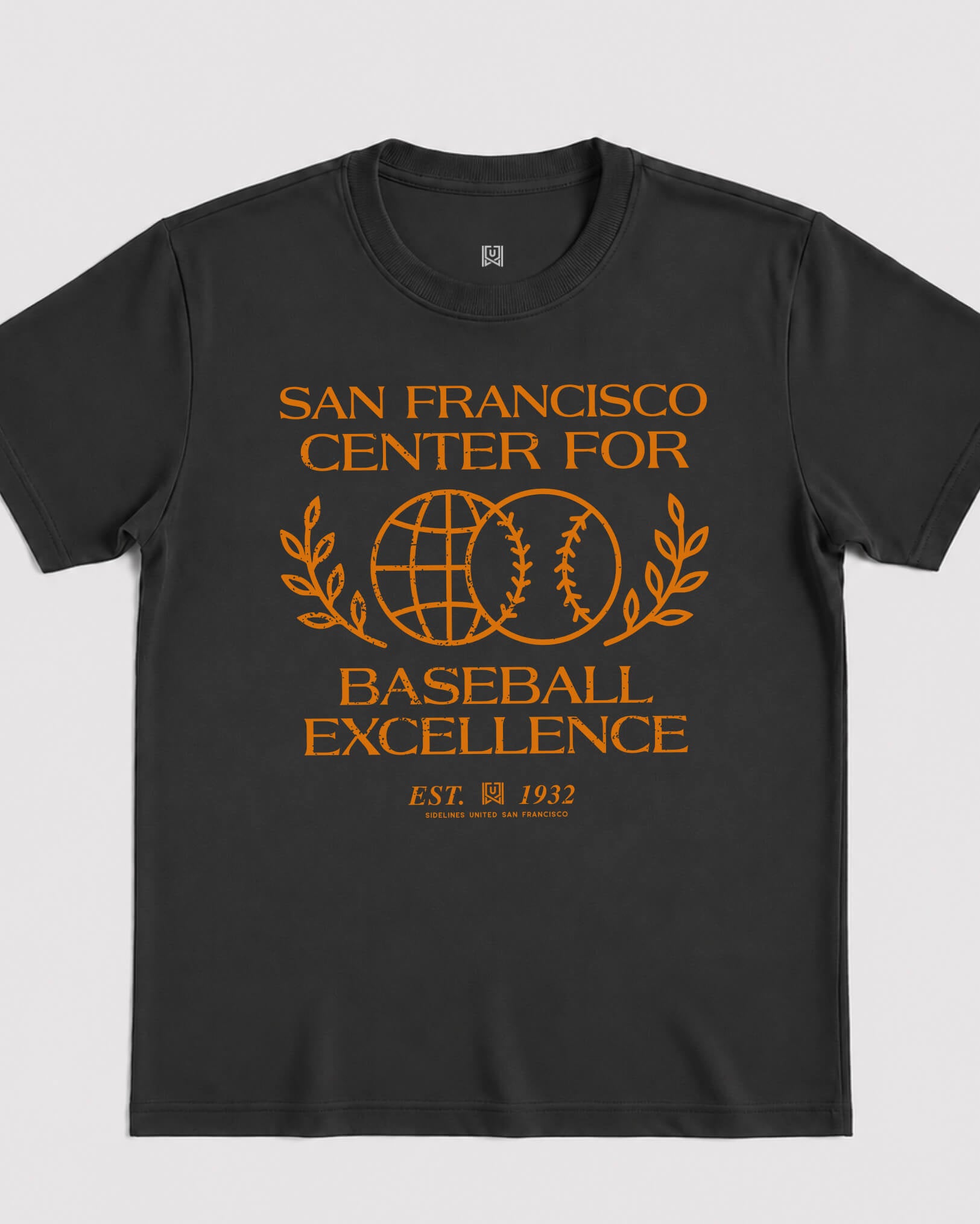 SF Baseball Excellence Tee - Washed Black / Orange - Flatlay