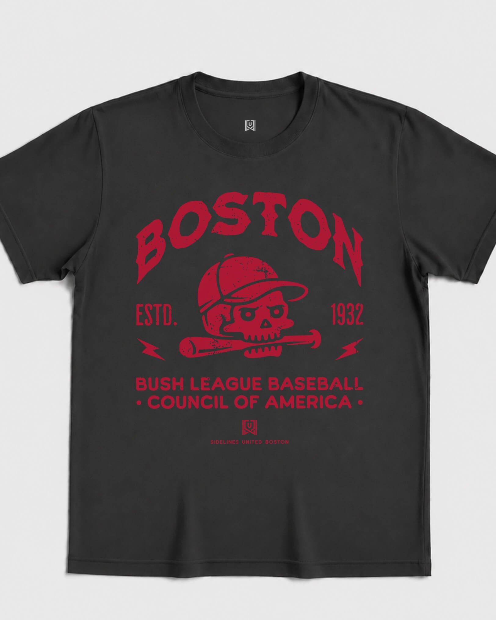 BOS Bush League BSBL Tee - Washed Black / Red - Flatlay