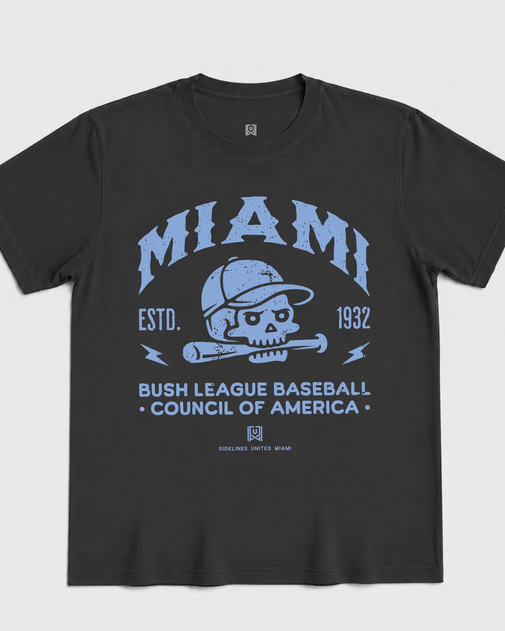 MIA Bush League BSBL Tee - Washed Black / Blue - Flatlay