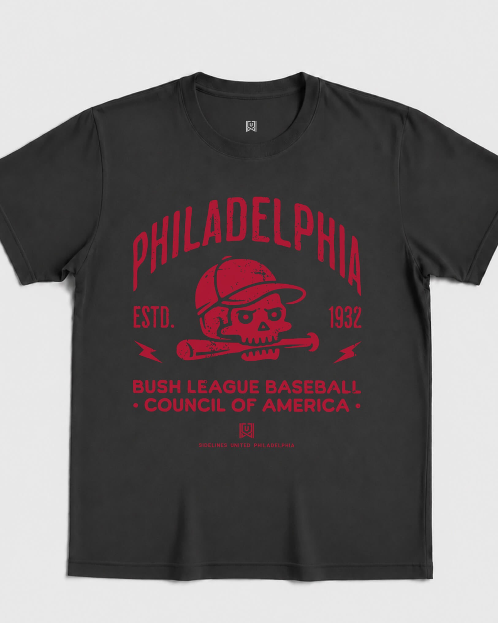 Philly Bush League BSBL Tee - Washed Black / Red - Flatlay