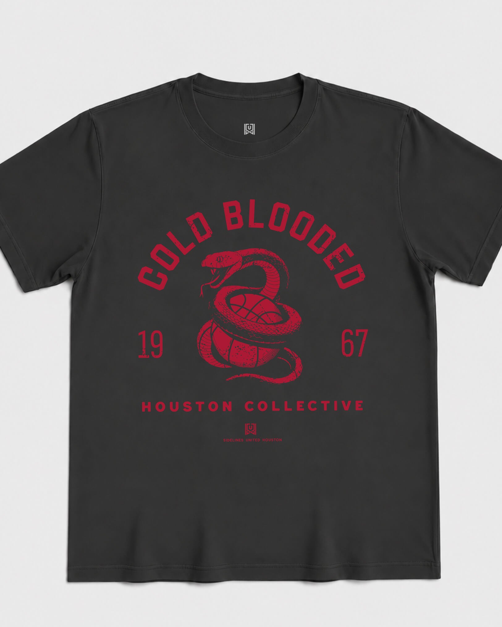 HOU Cold Blooded Tee - Washed Black / Red - Flatlay