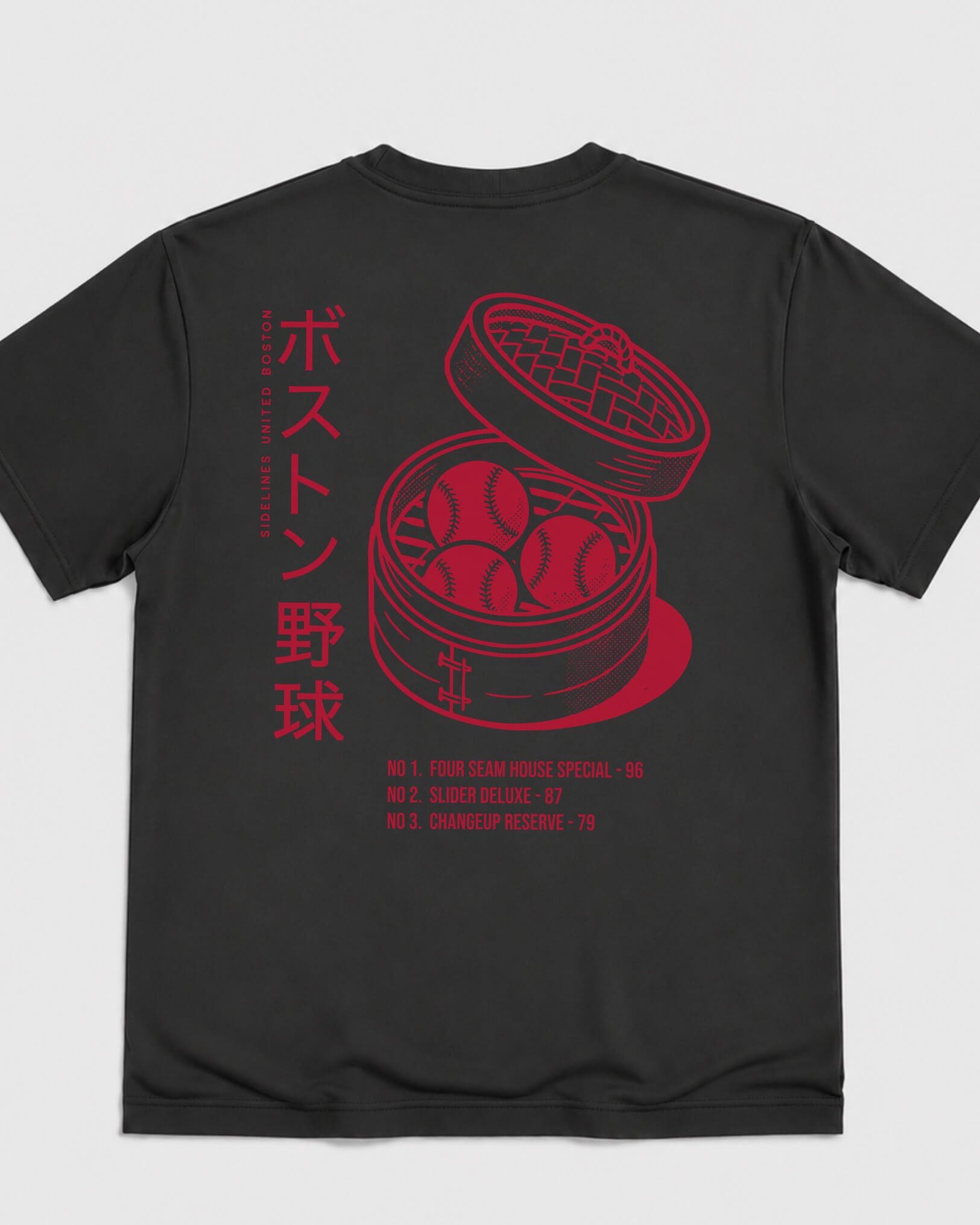 BOS Dim Sum Tee - Washed Black / Red - Flatlay