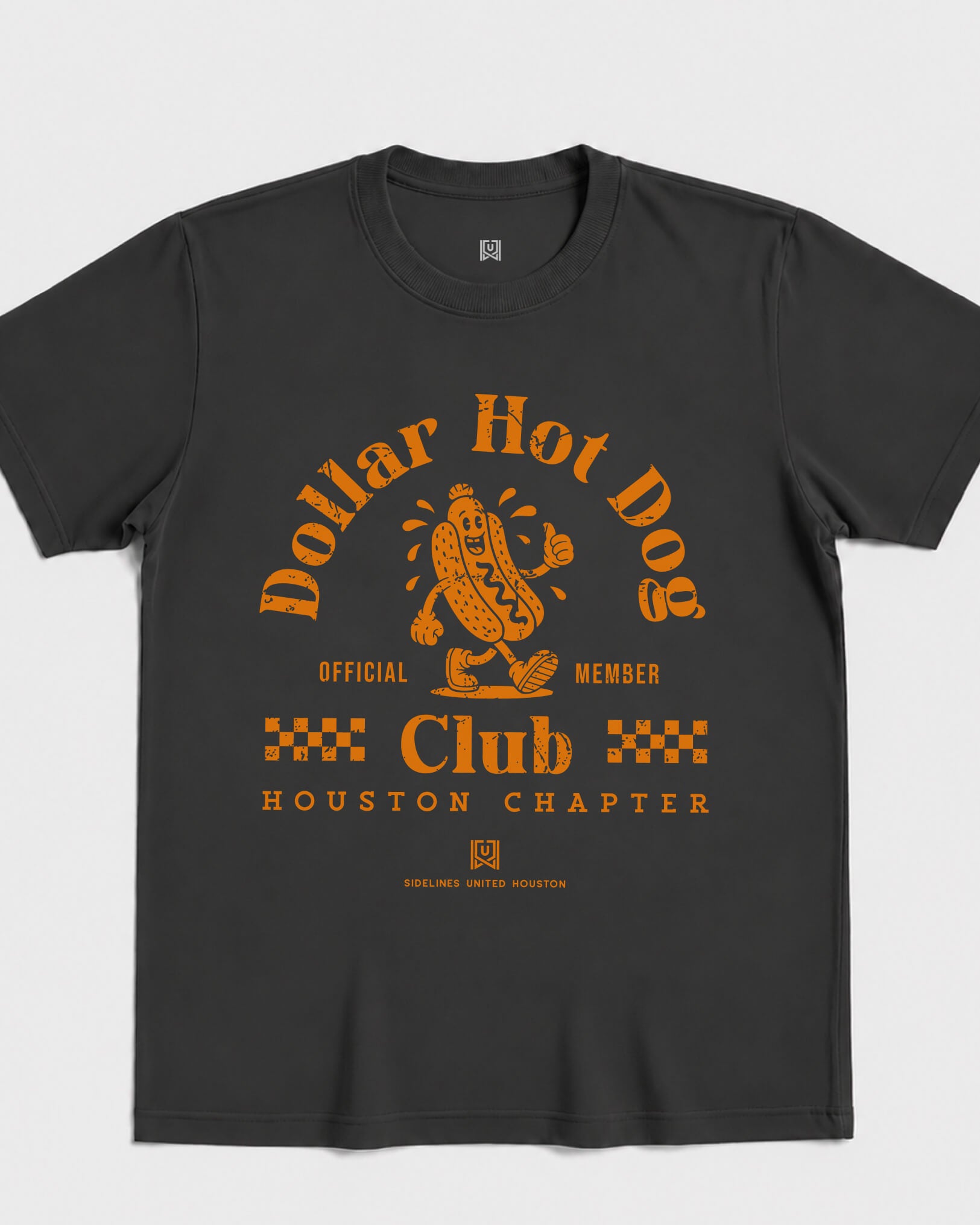 HOU Dollar Hot Dog Club Tee - Washed Black / Orange - Flatlay