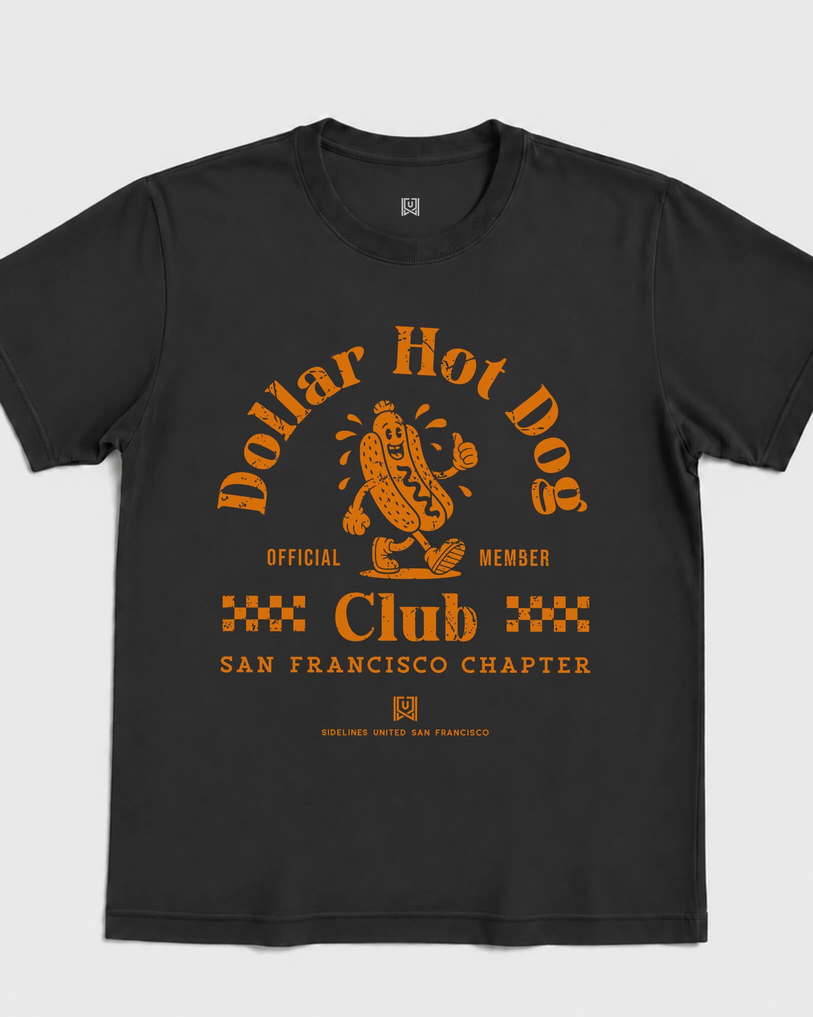 SF Dollar Hot Dog Club Tee - Washed Black / Orange - Flatlay