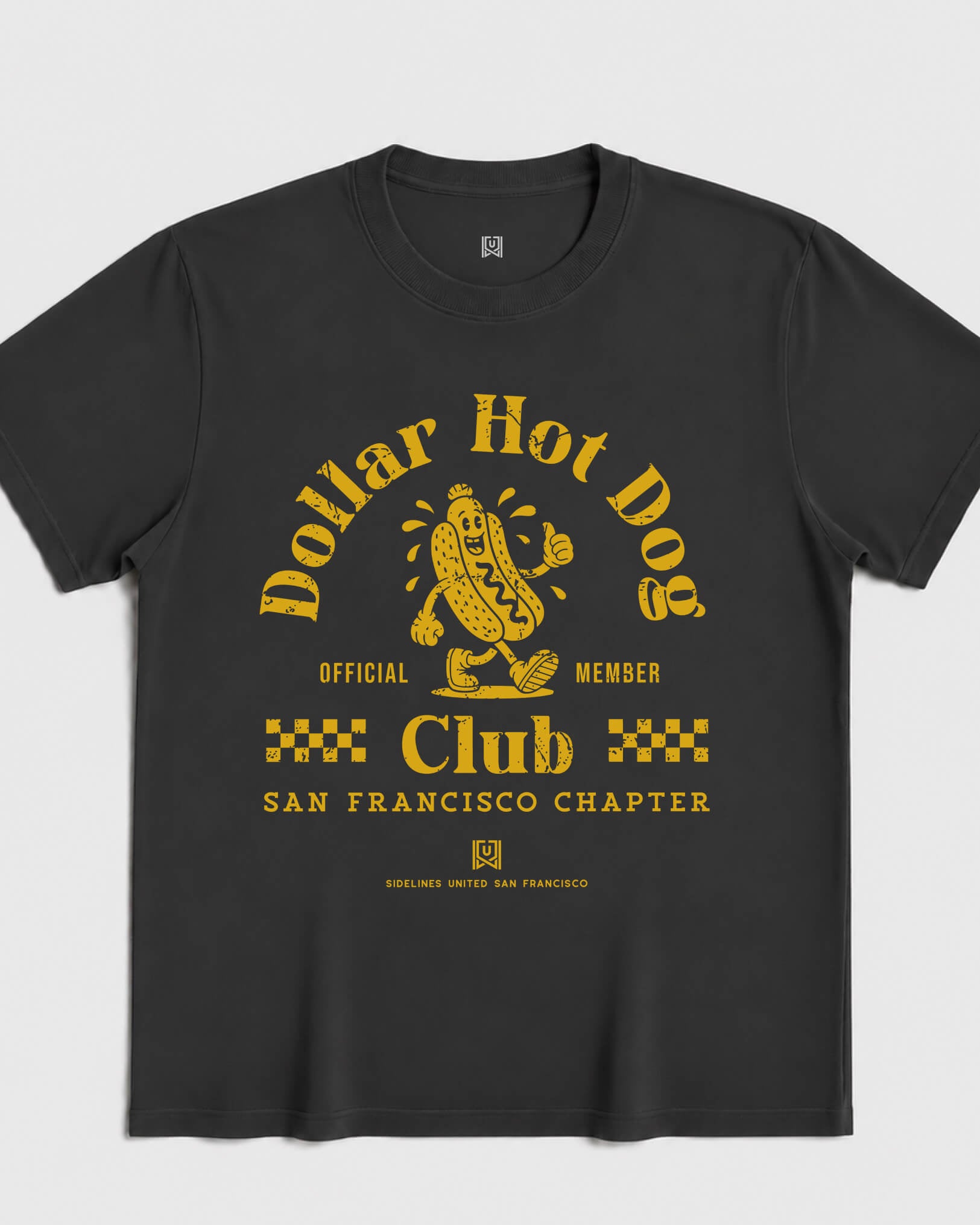 SF Dollar Hot Dog Club Tee - Washed Black / Gold - Flatlay