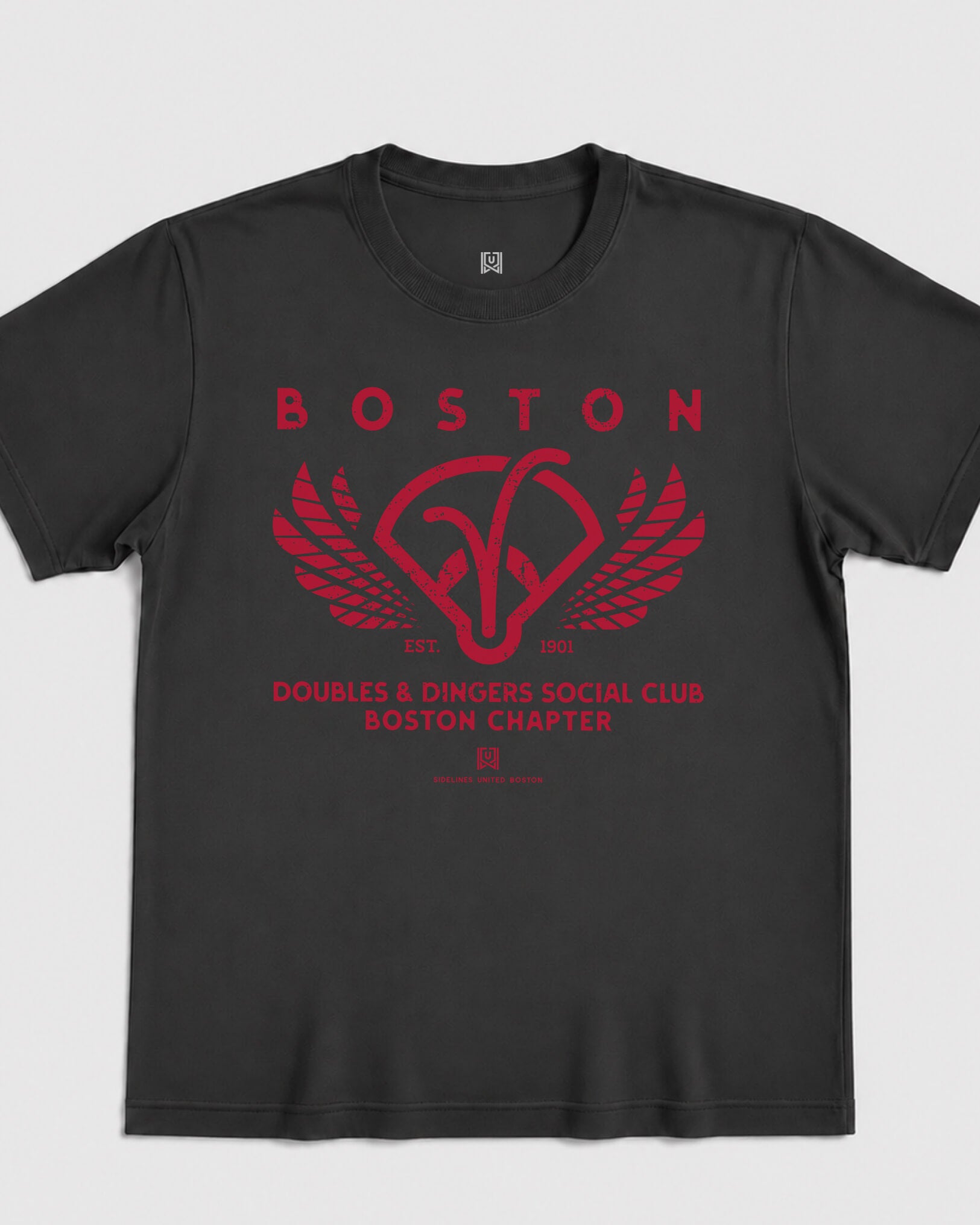 BOS Doubles & Dingers Tee - Washed Black / Red - Flatlay