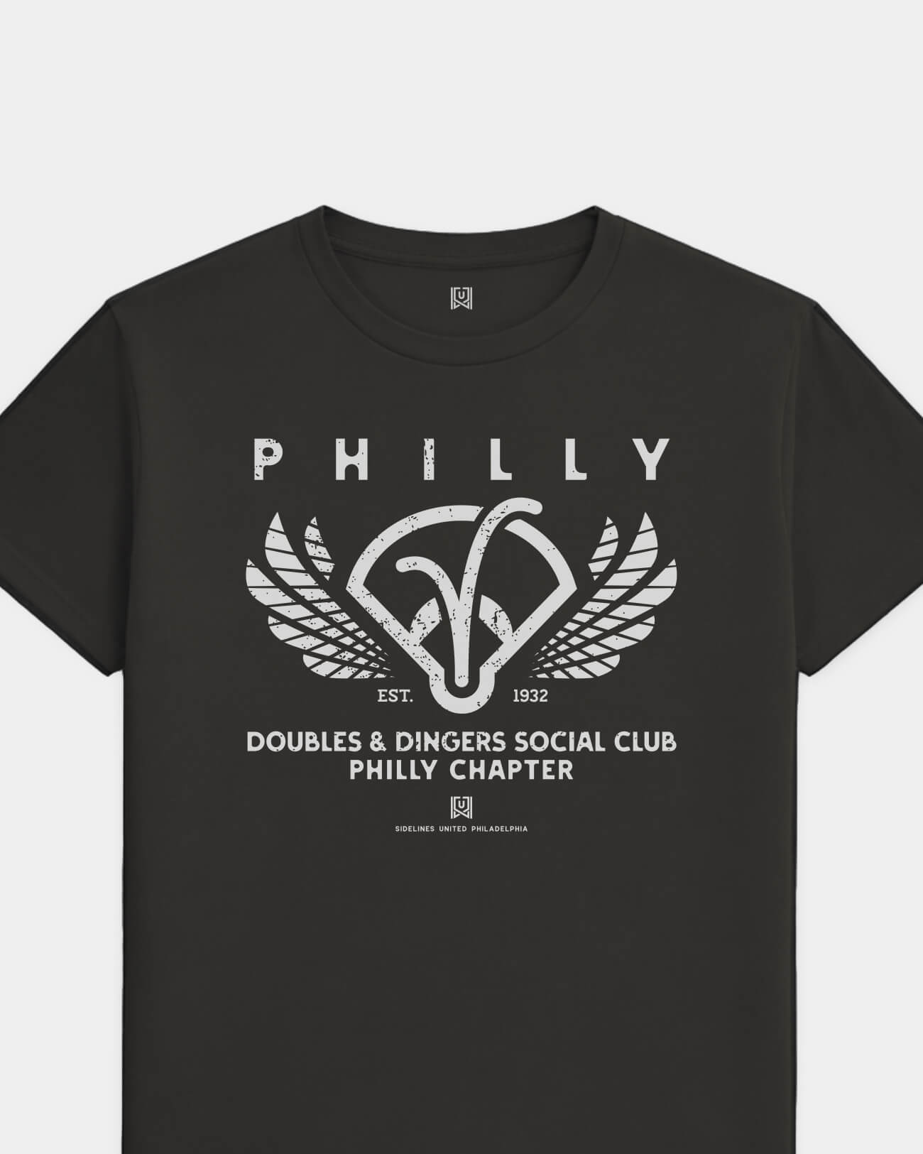 Philly Doubles & Dingers Tee - Washed Black / White - Flatlay