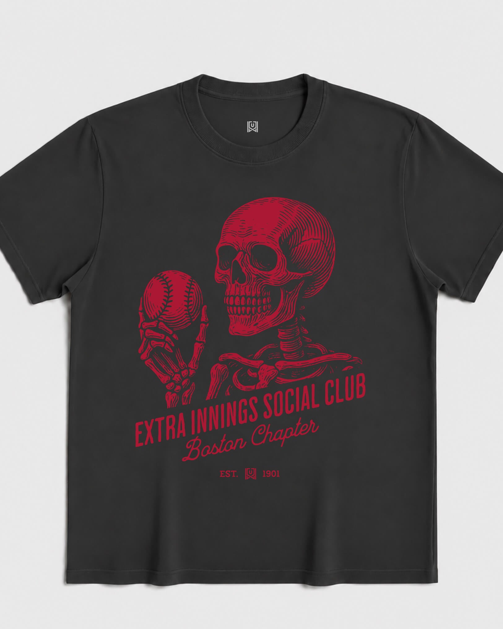 BOS Extra Innings Tee - Washed Black / Red - Flatlay