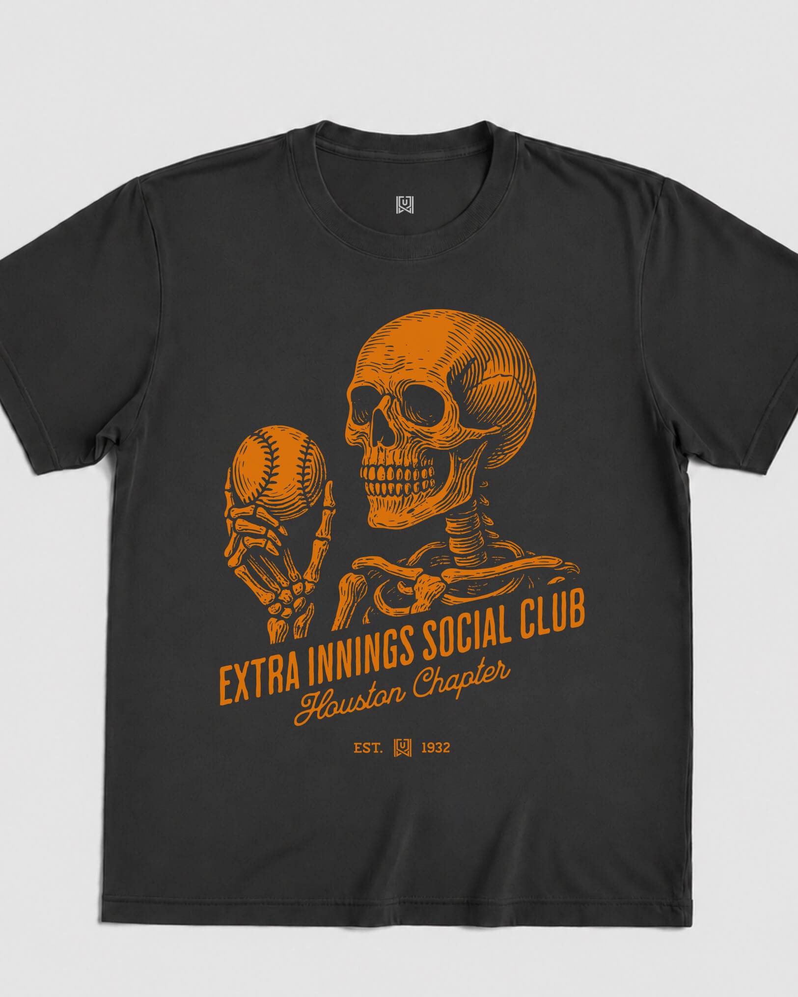 HOU Extra Innings Tee - Washed Black / Orange - Flatlay