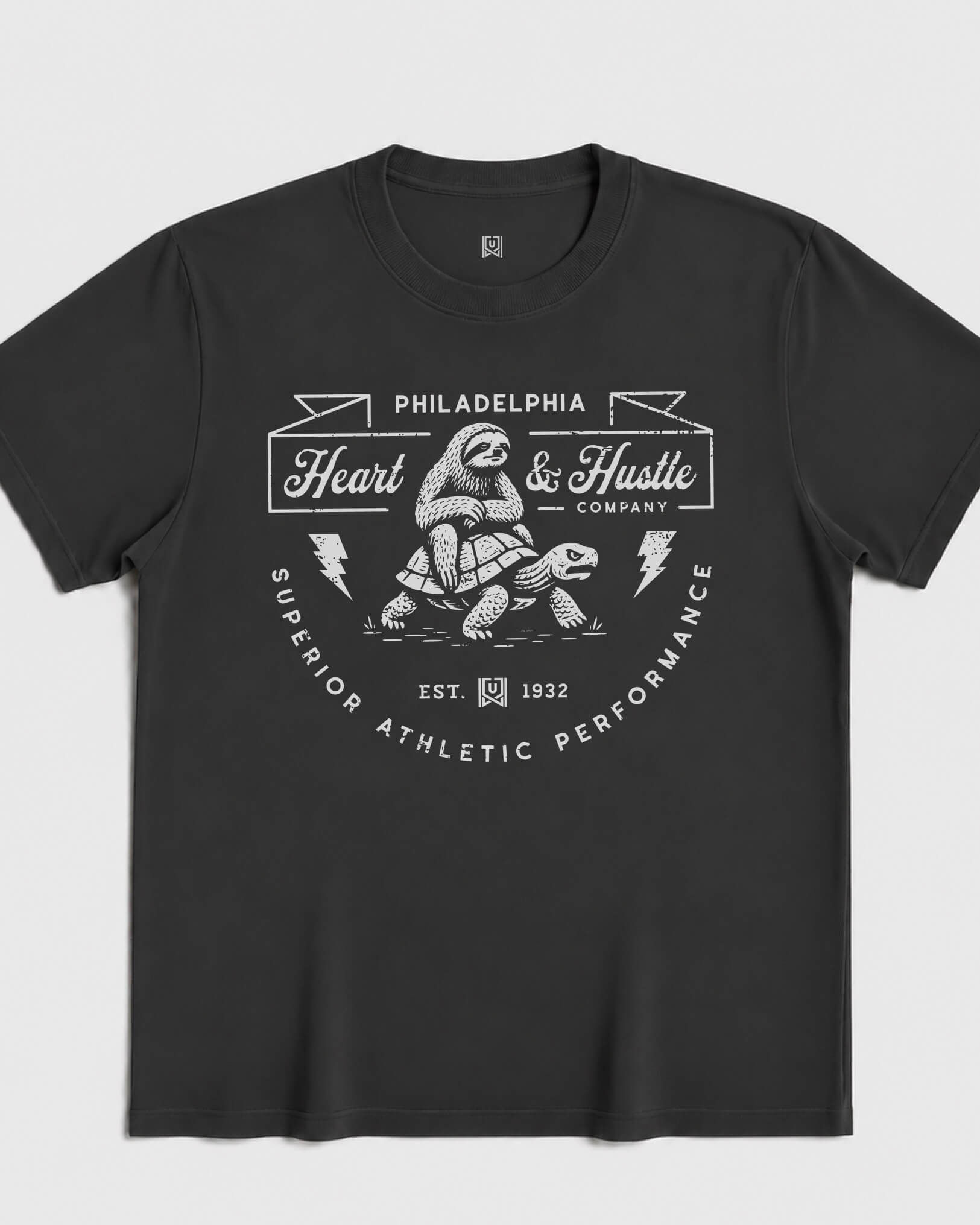 Philly Heart & Hustle Tee - Washed Black / White - Flatlay