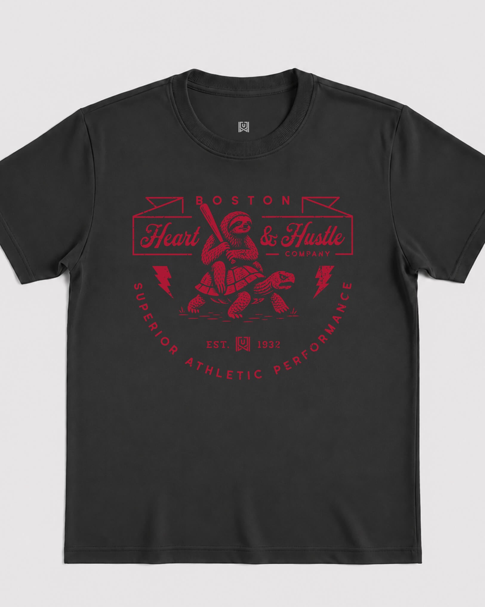 BOS Heart & Hustle Tee - Washed Black / Red - Flatlay