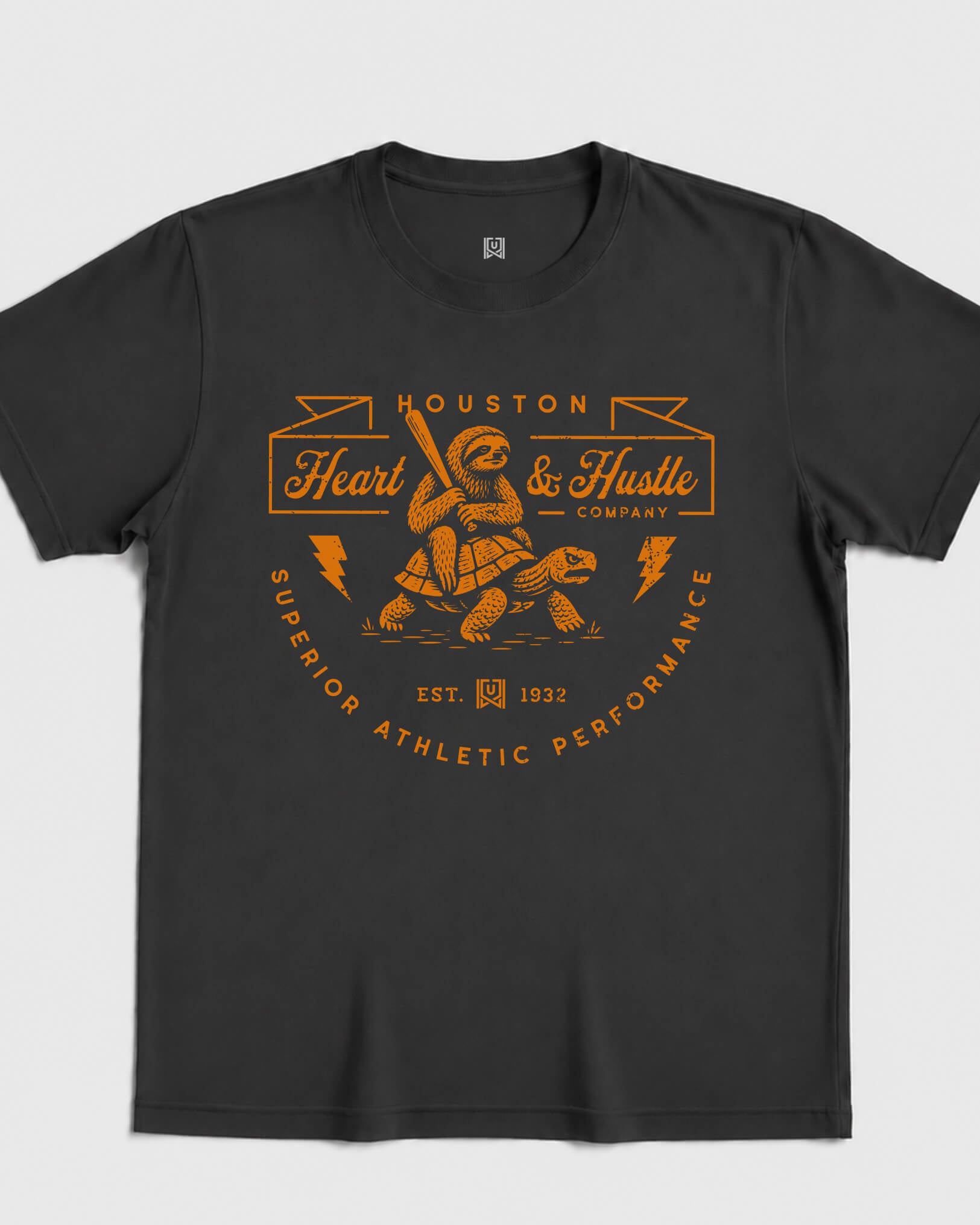 HOU Heart & Hustle Tee - Washed Black / Orange - Flatlay