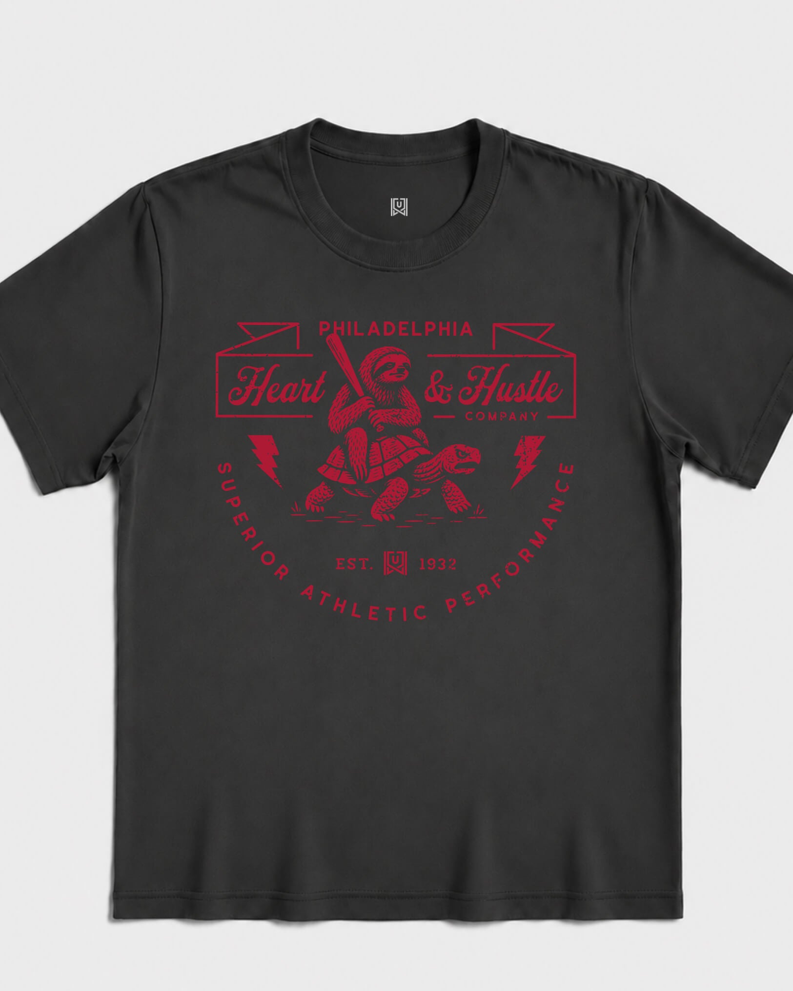 Philly Heart & Hustle Tee - Washed Black / Red - Flatlay