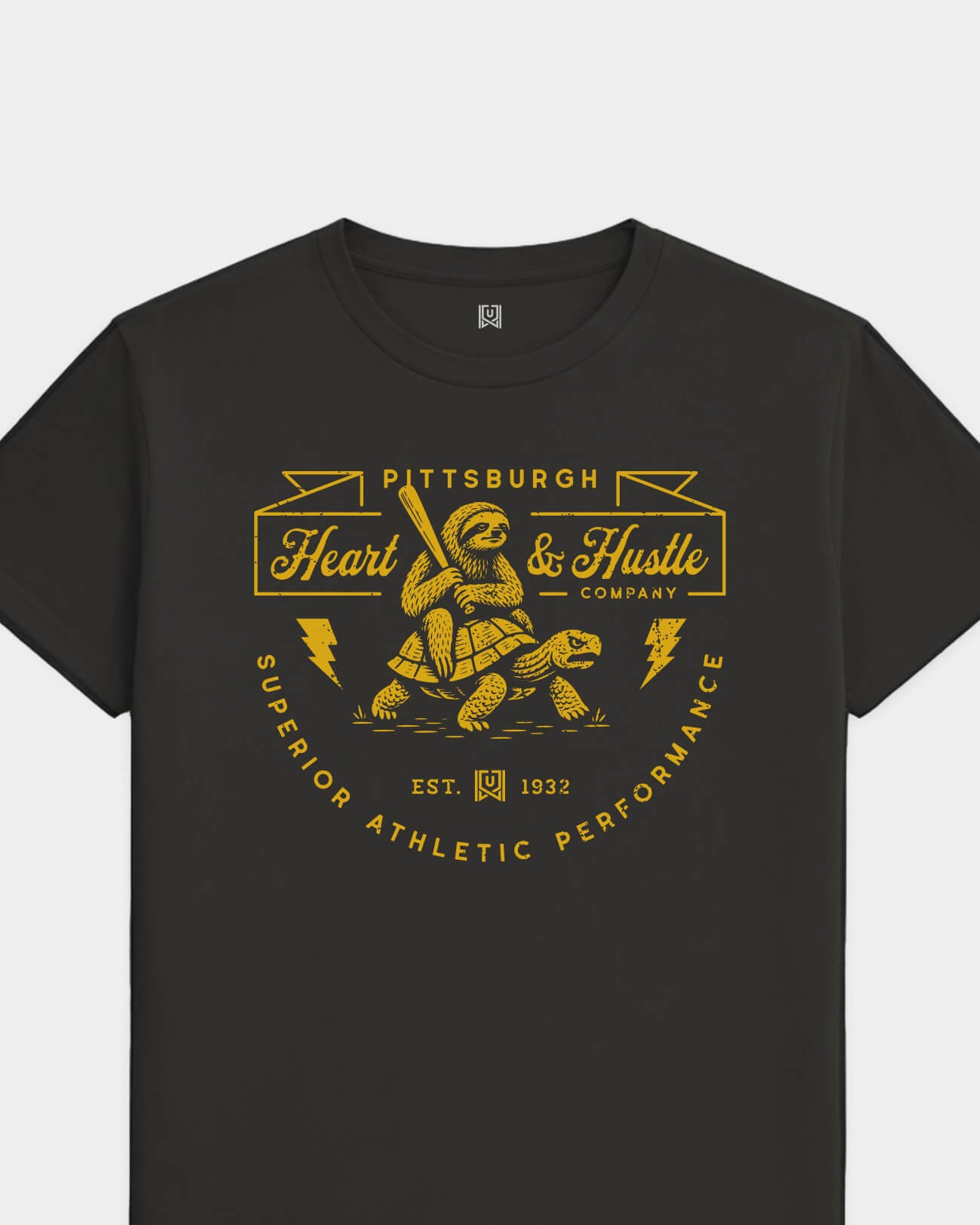 PGH Heart & Hustle Tee - Washed Black / Gold - Flatlay