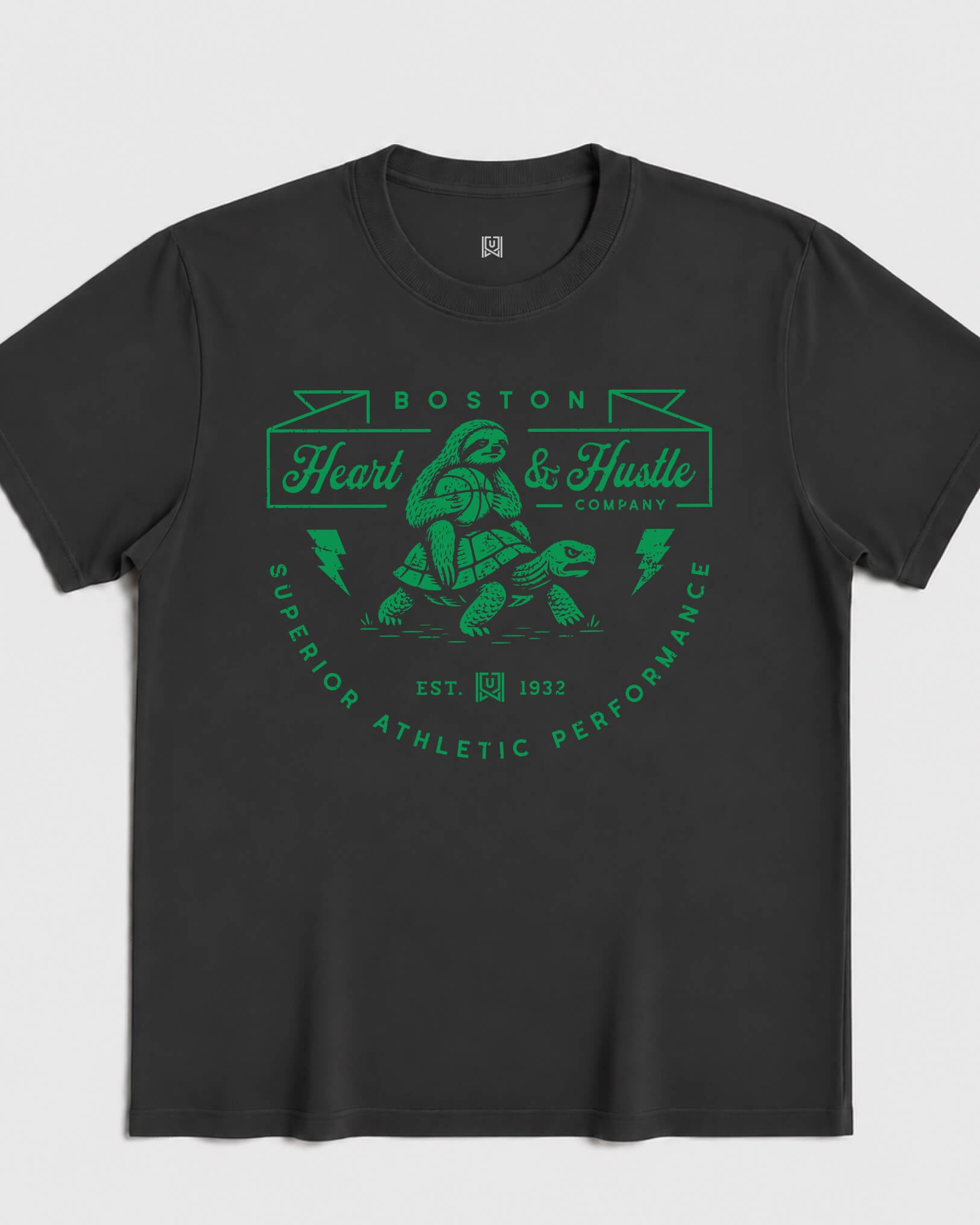 BOS Heart & Hustle Tee - Washed Black / Green - Flatlay