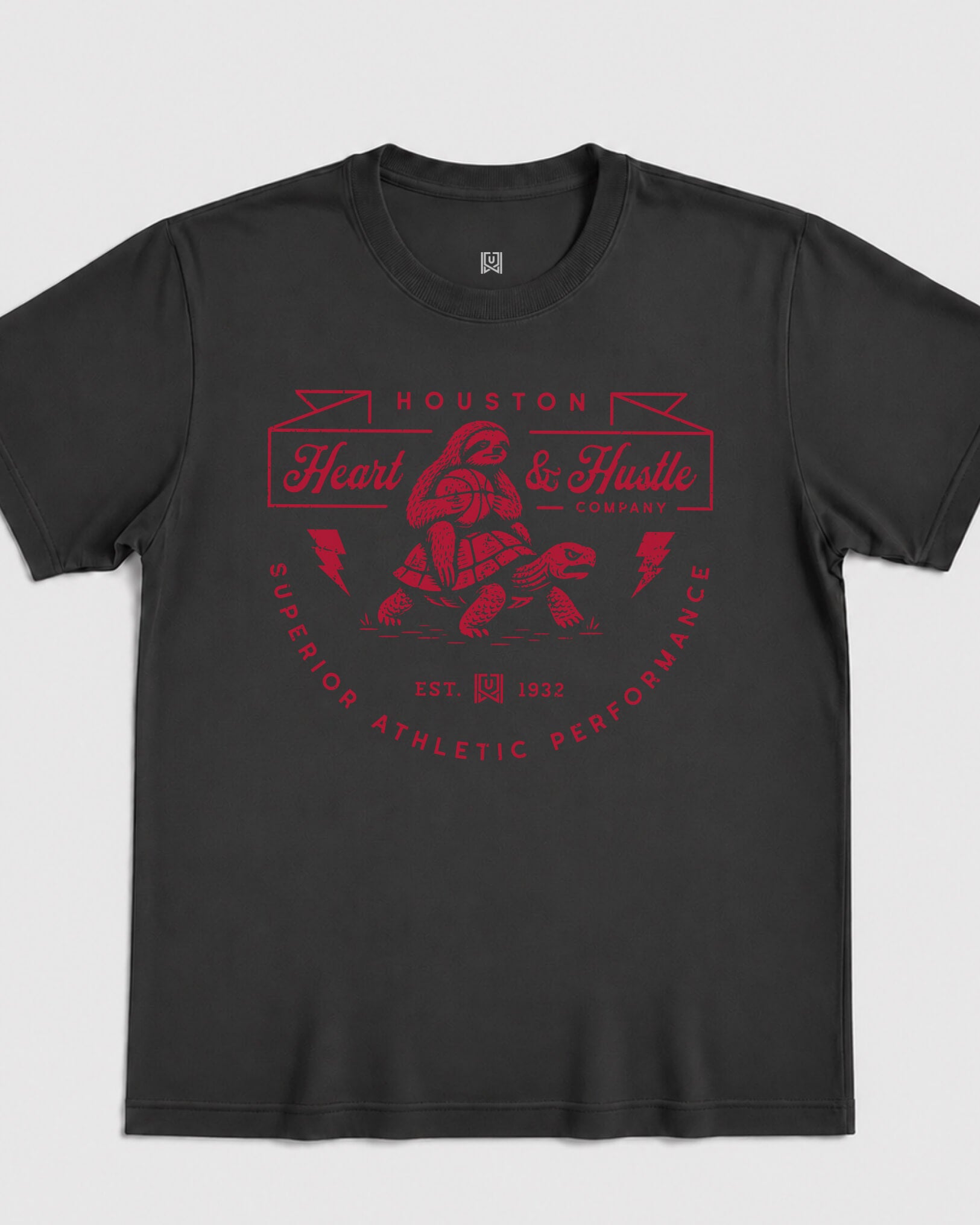 HOU Heart & Hustle Tee - Washed Black / Red - Flatlay