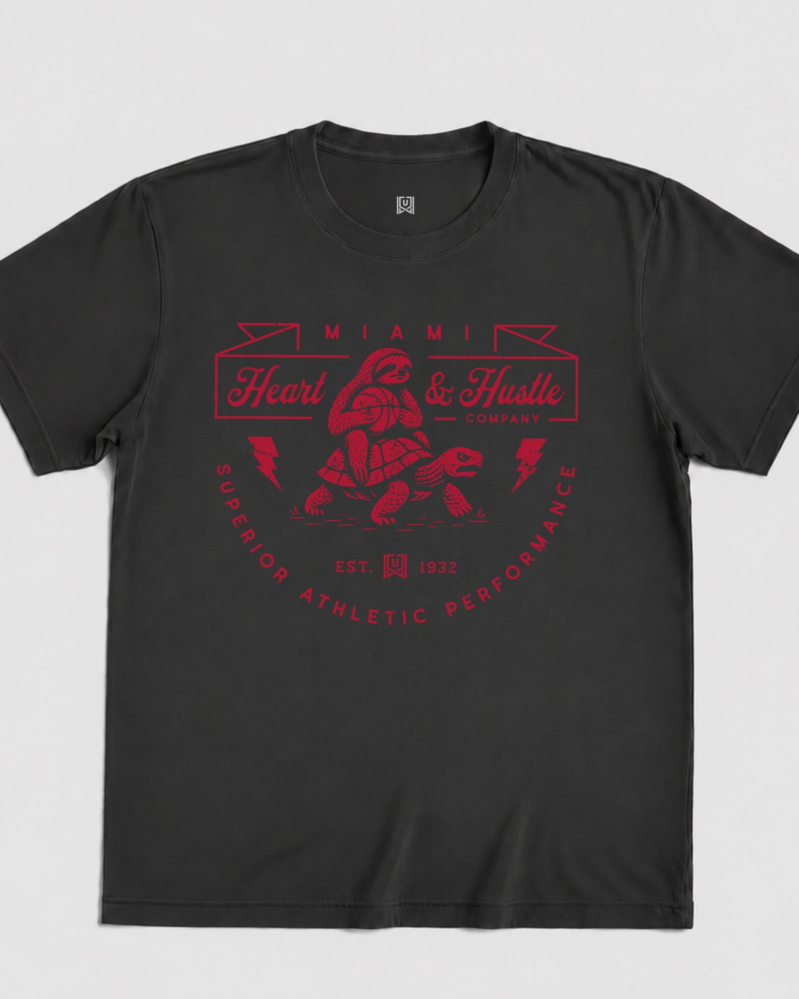 MIA Heart & Hustle Tee - Washed Black / Red - Flatlay