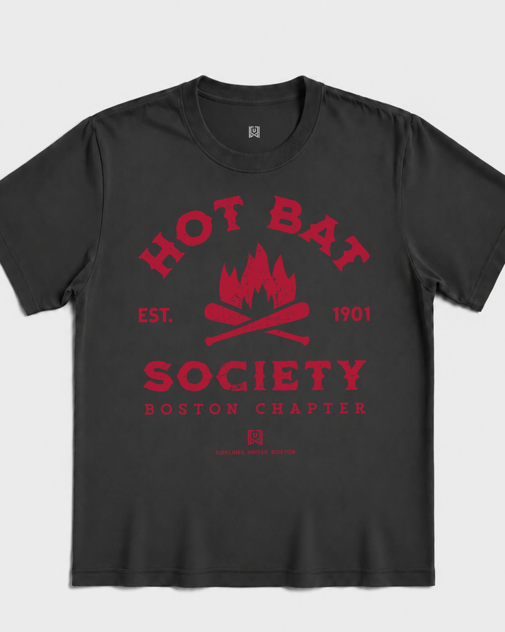 BOS Hot Bat Society Tee - Washed Black / Red - Flatlay