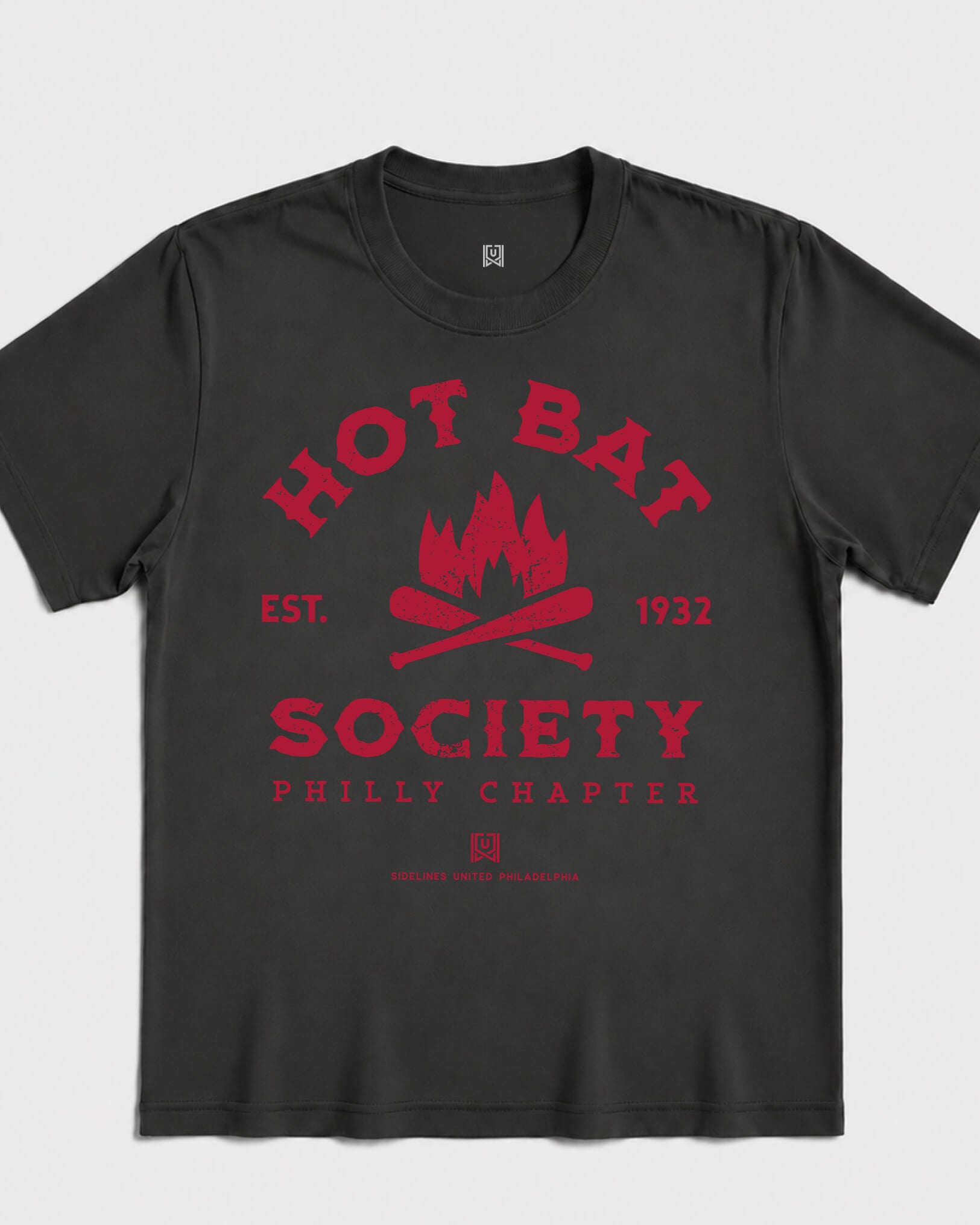 Philly Hot Bat Society Tee - Washed Black / Red - Flatlay