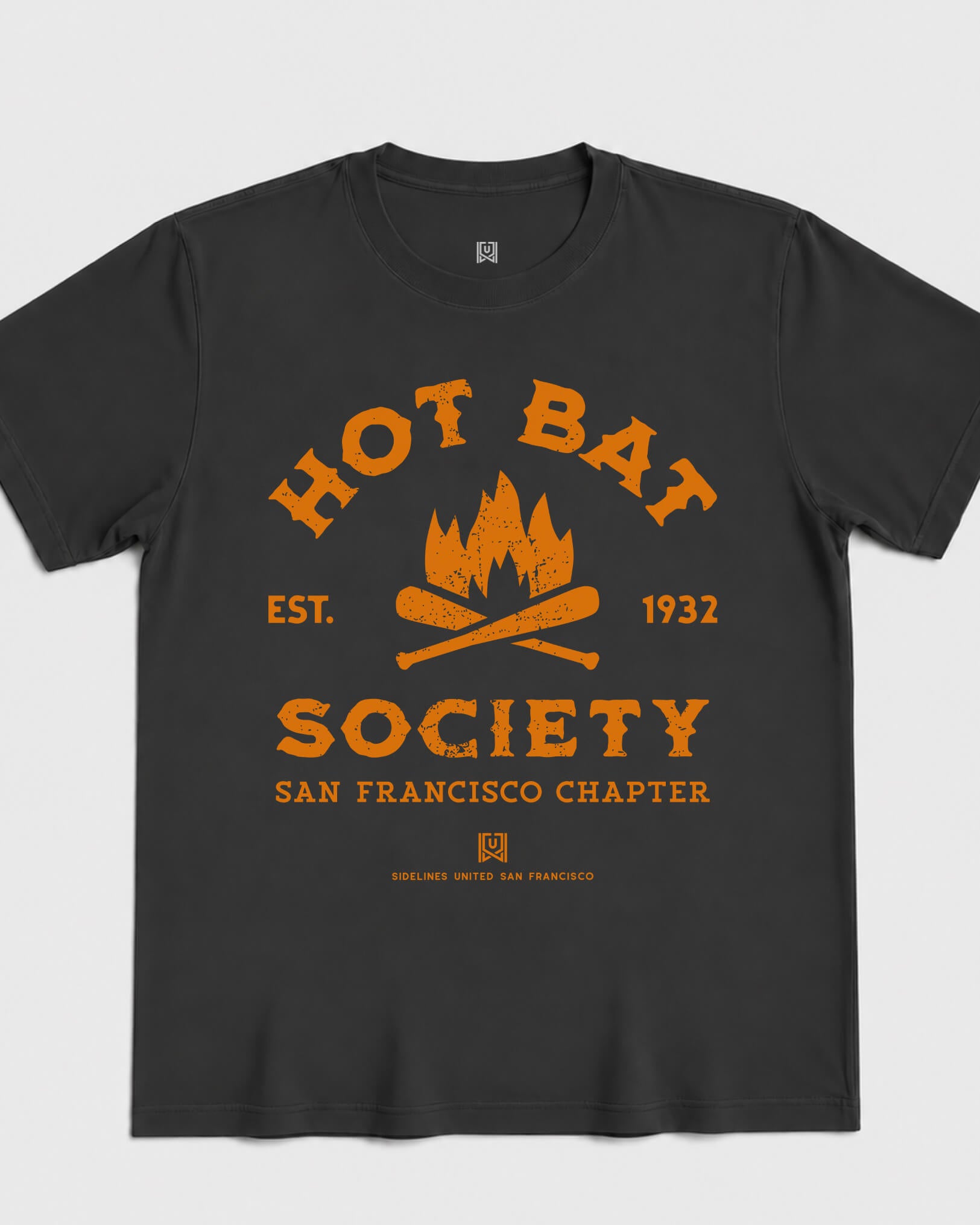 SF Hot Bat Society Tee - Washed Black / Orange - Flatlay