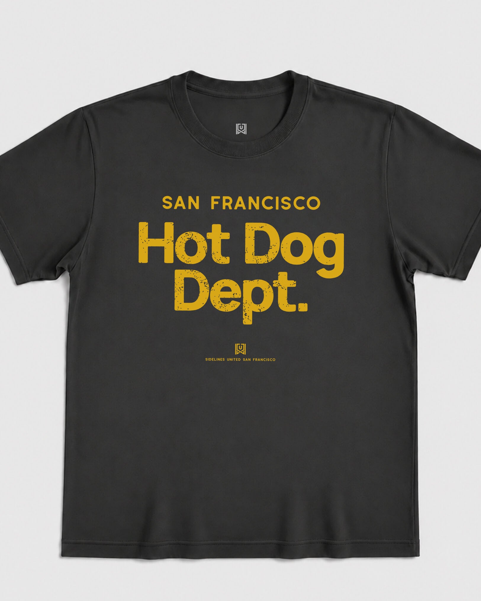 SF Hot Dog Dept Tee - Washed Black / Gold - Flatlay