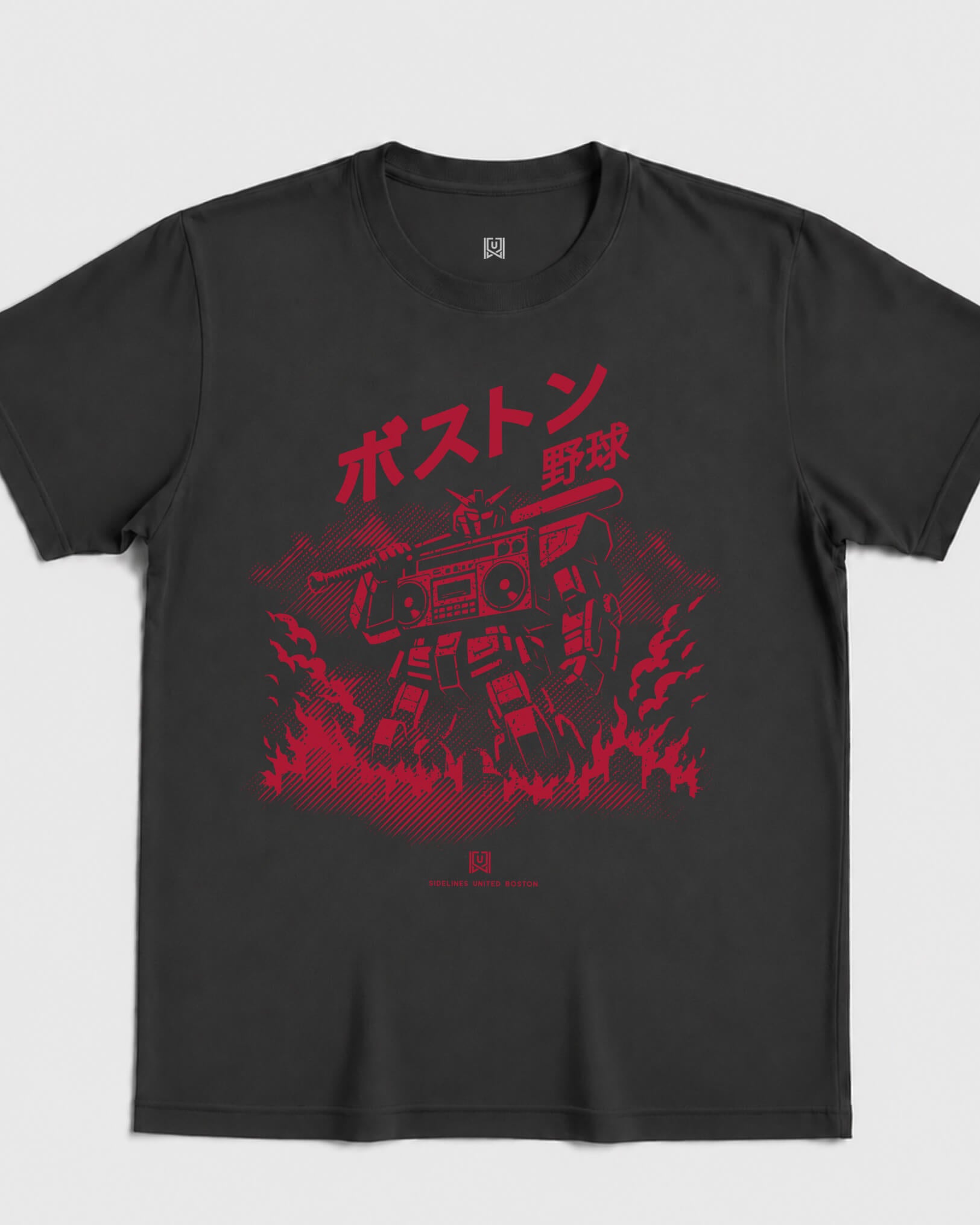 BOS Mech Tee - Washed Black / Red - Flatlay