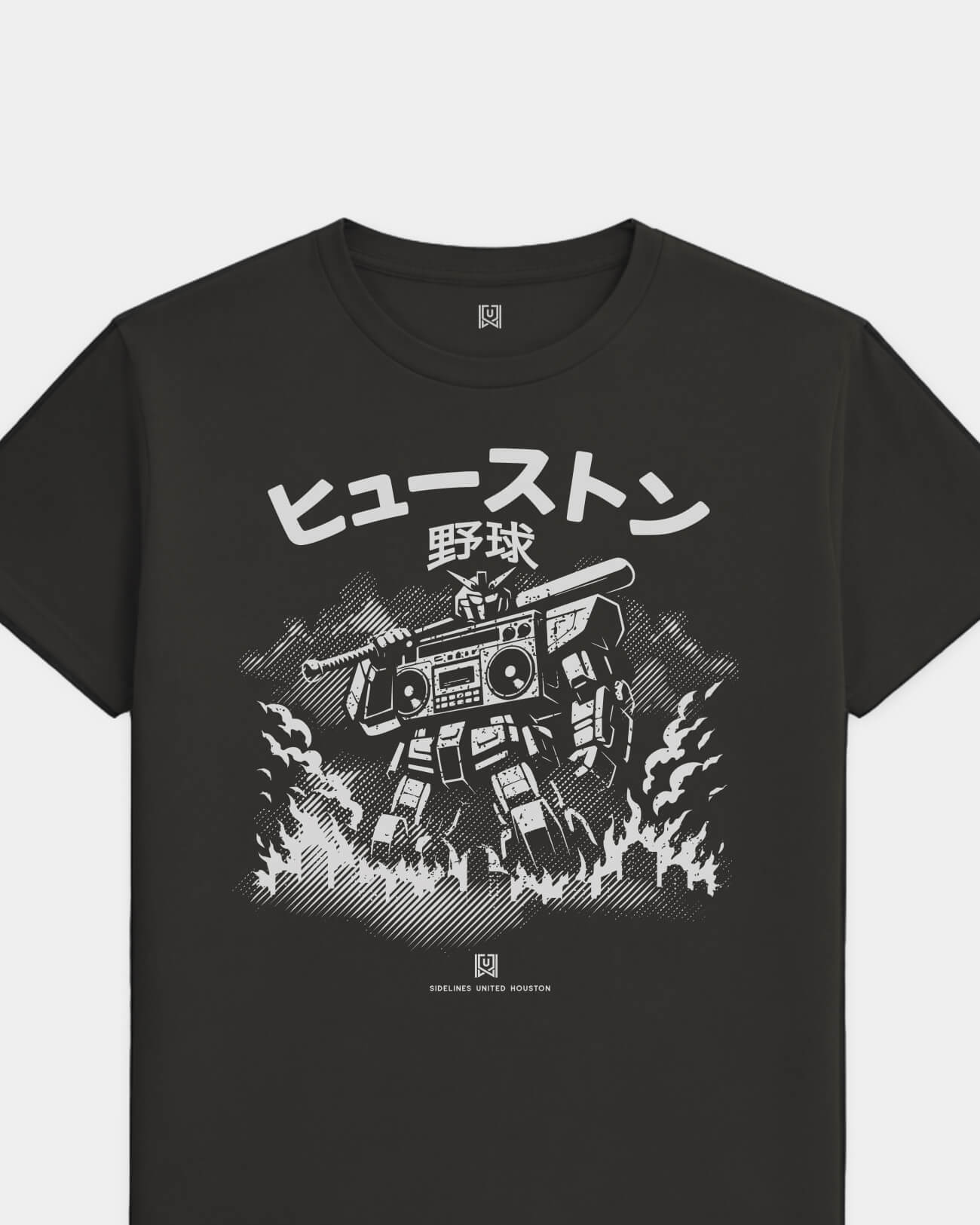 HOU Mech Tee - Washed Black / White - Flatlay