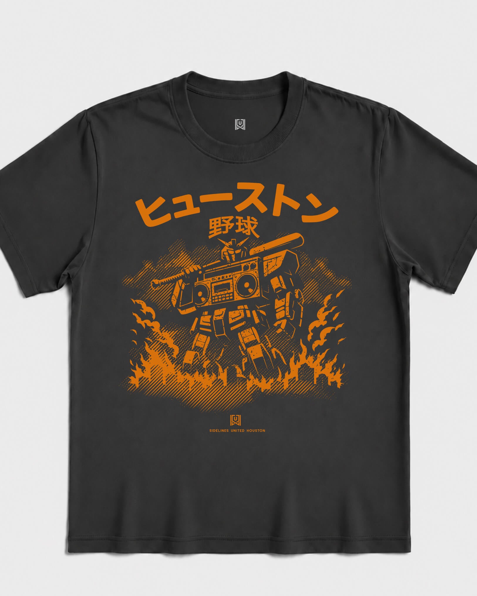 HOU Mech Tee - Washed Black / Orange - Flatlay