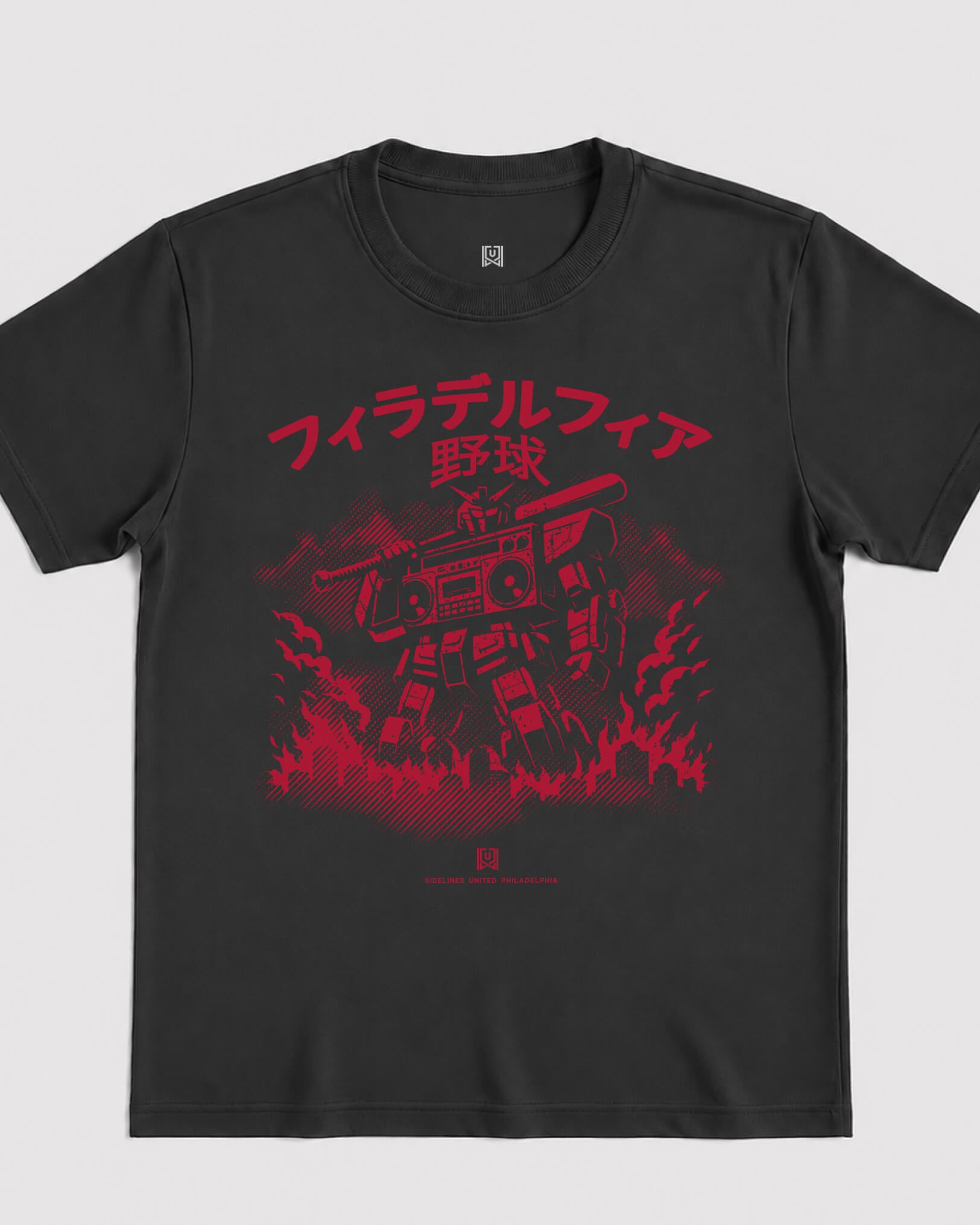 Philly Mech Tee - Washed Black / Red - Flatlay