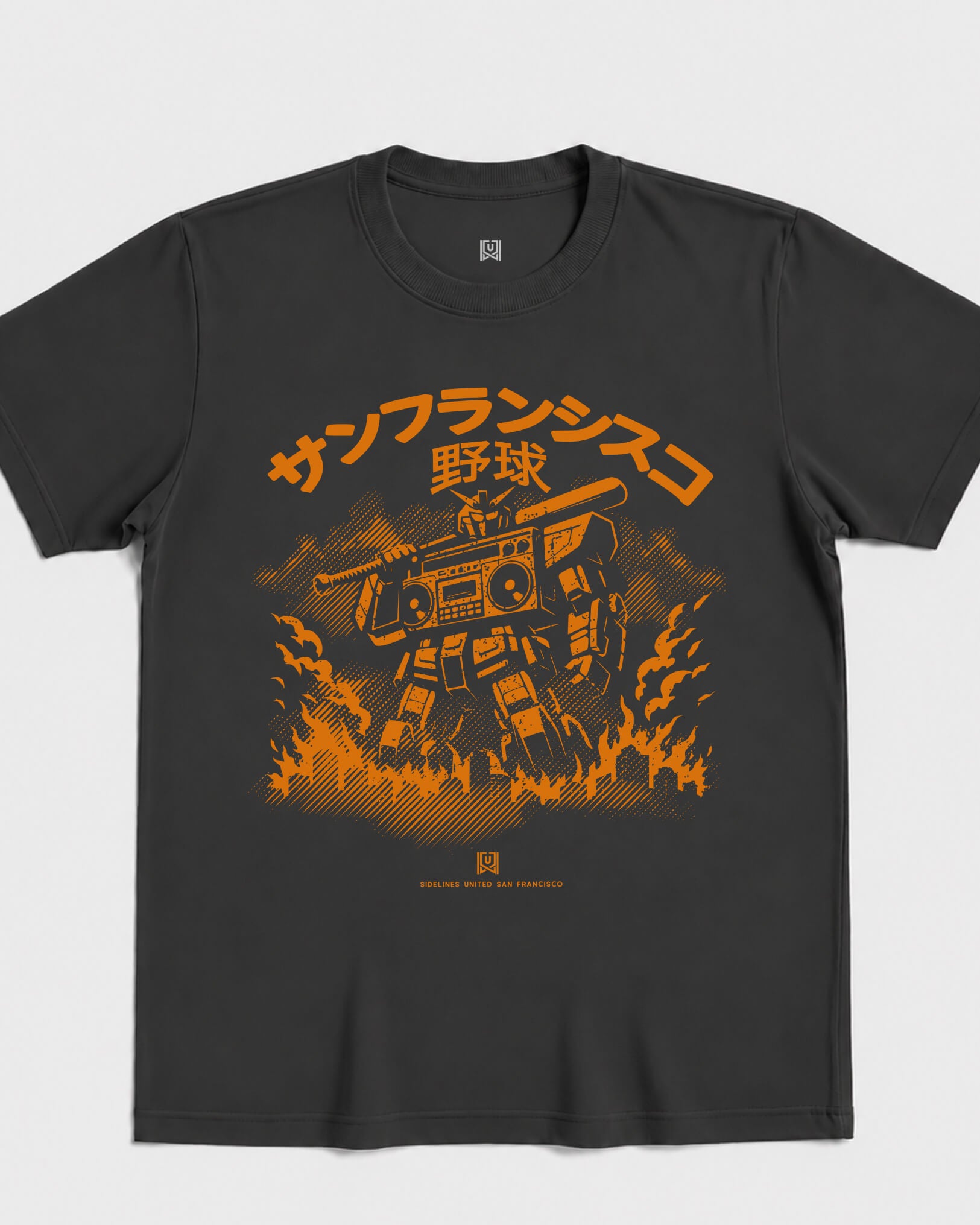 SF Mech Tee - Washed Black / Orange - Flatlay