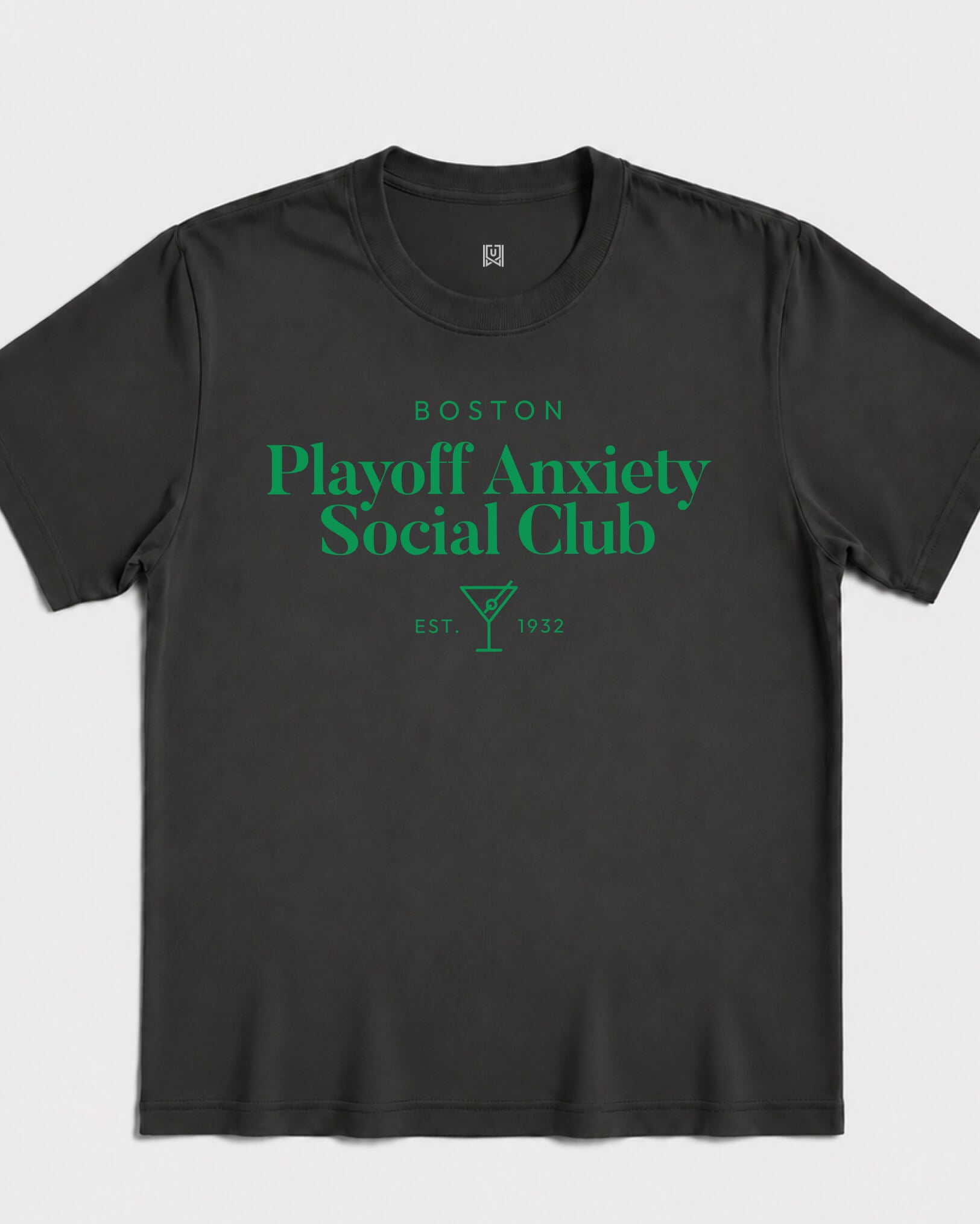 BOS Playoff Anxiety Classy Tee - Washed Black / Green - Flatlay