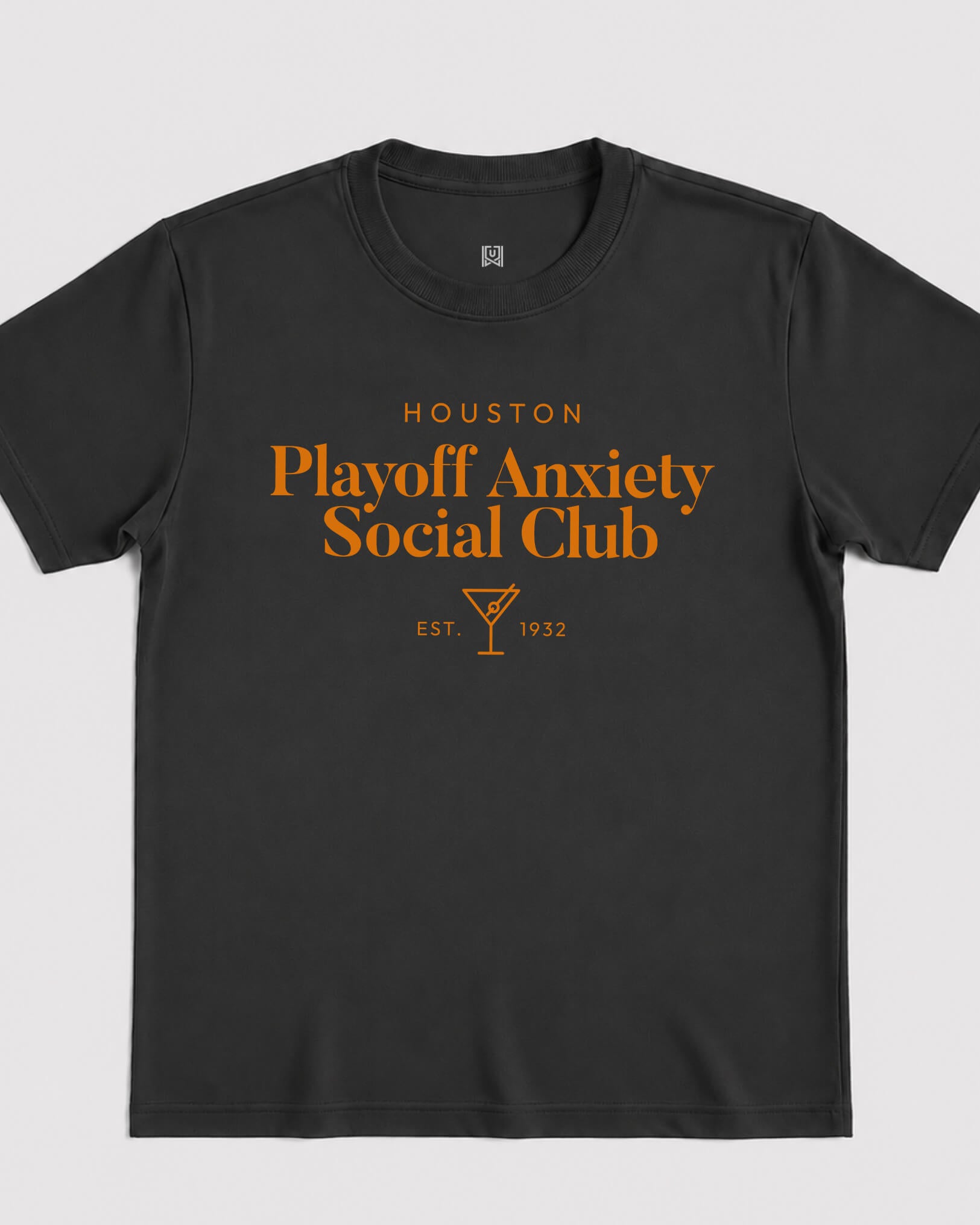 HOU Playoff Anxiety Classy Tee - Washed Black / Orange - Flatlay