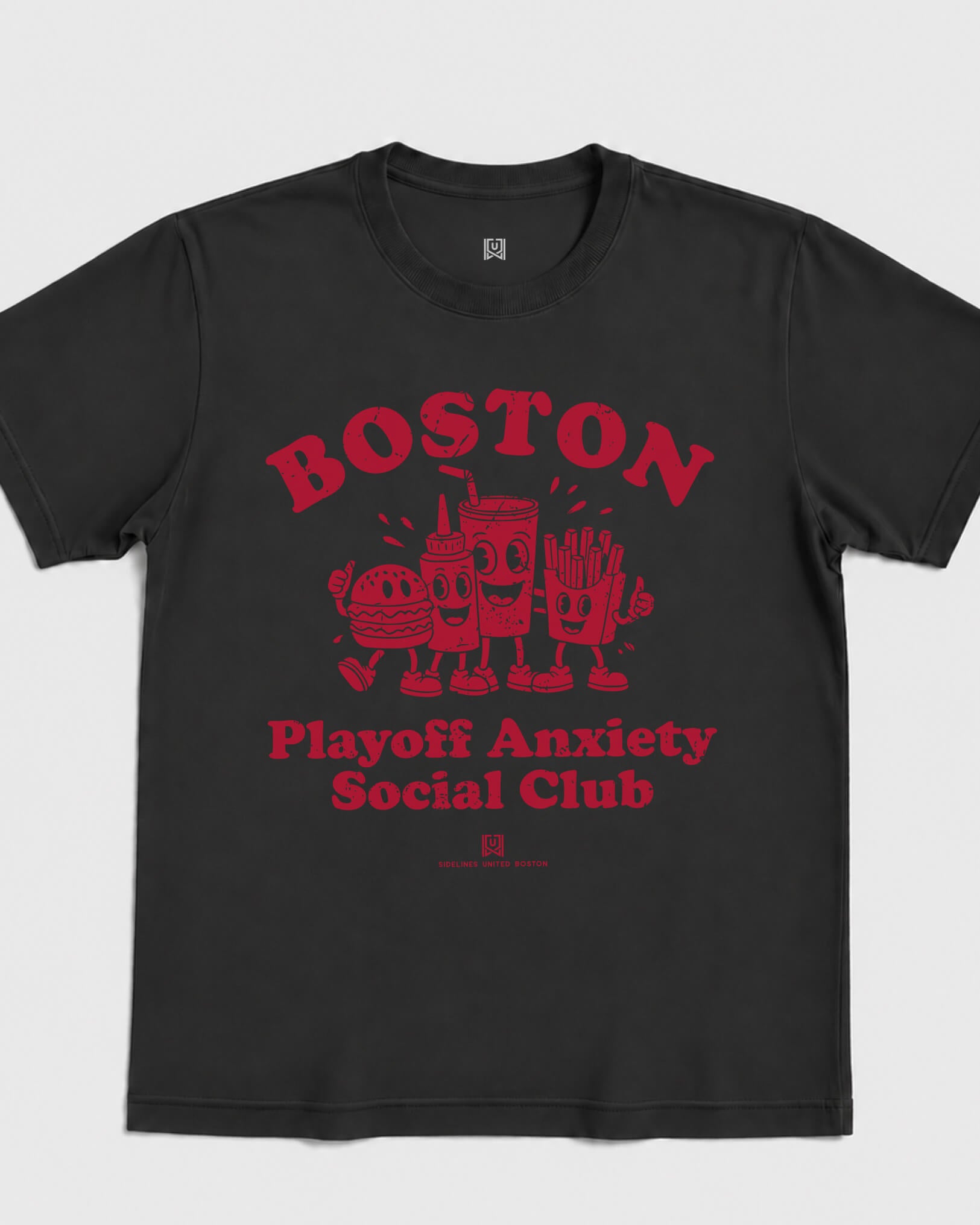 BOS Playoff Anxiety Friends Tee - Washed Black / Red - Flatlay