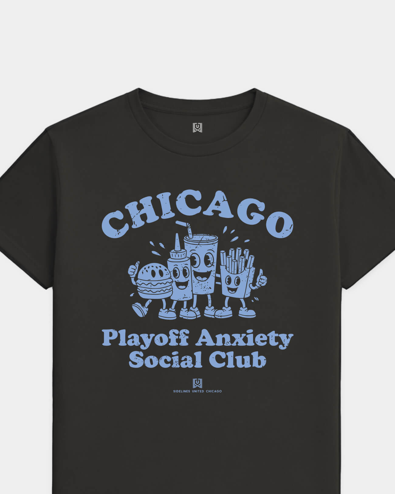 CHI Playoff Anxiety Friends Tee - Washed Black / Blue - Flatlay