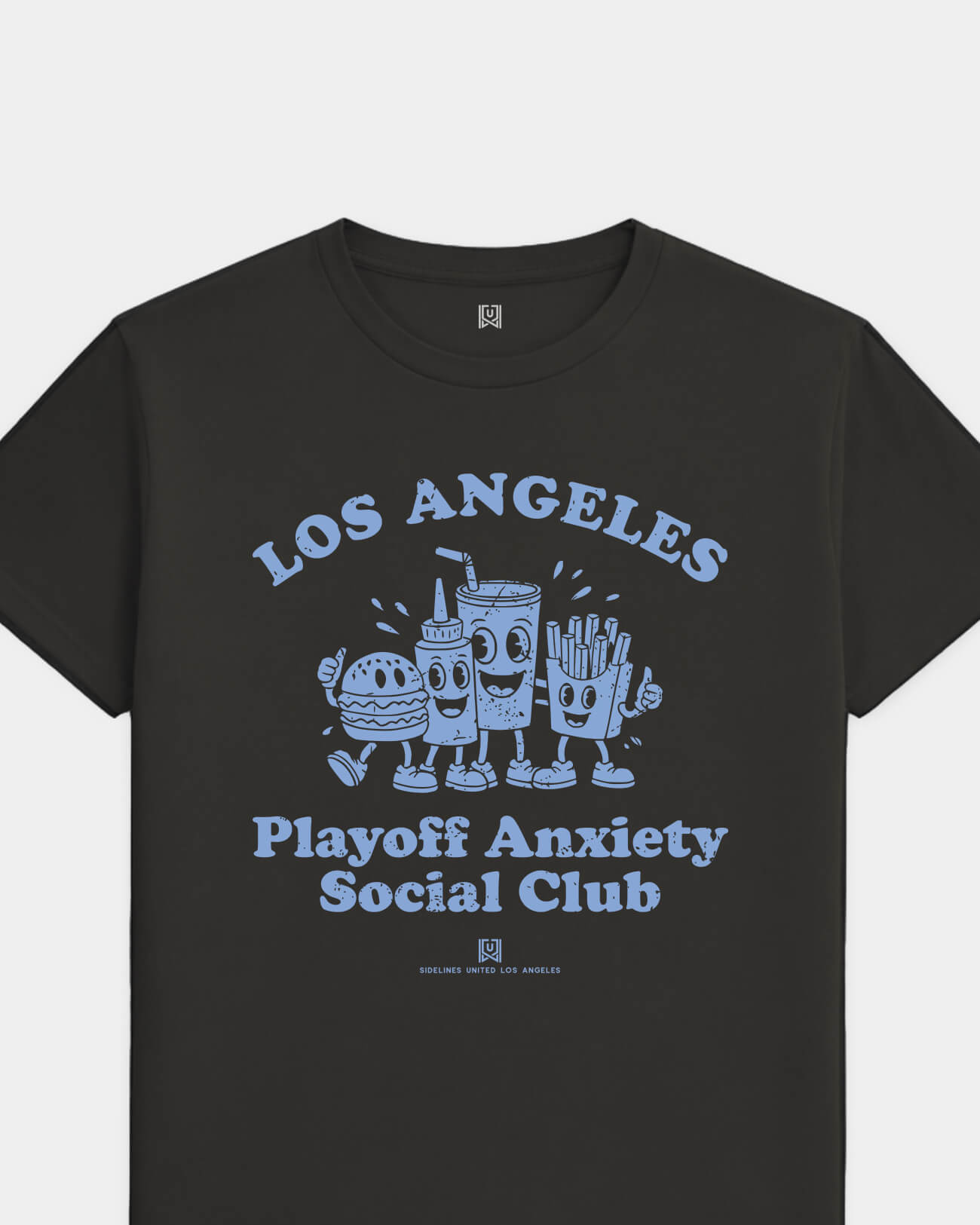 LA Playoff Anxiety Friends Tee - Washed Black / Blue - Flatlay