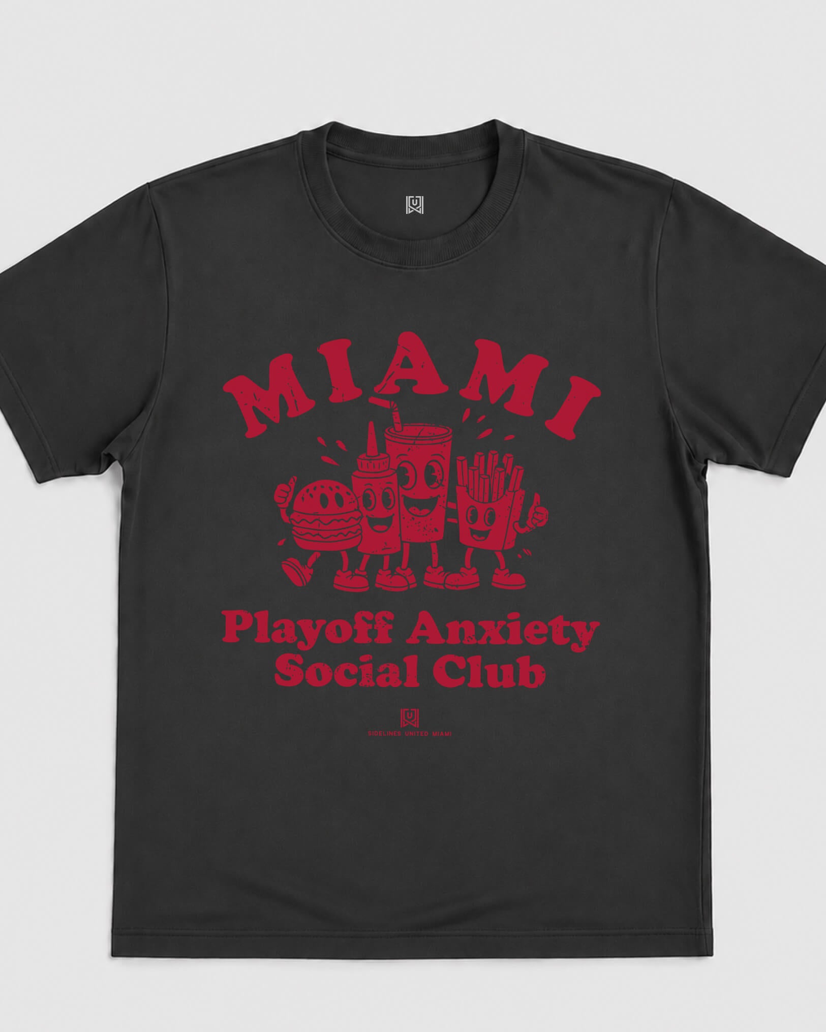 MIA Playoff Anxiety Friends Tee - Washed Black / Red - Flatlay